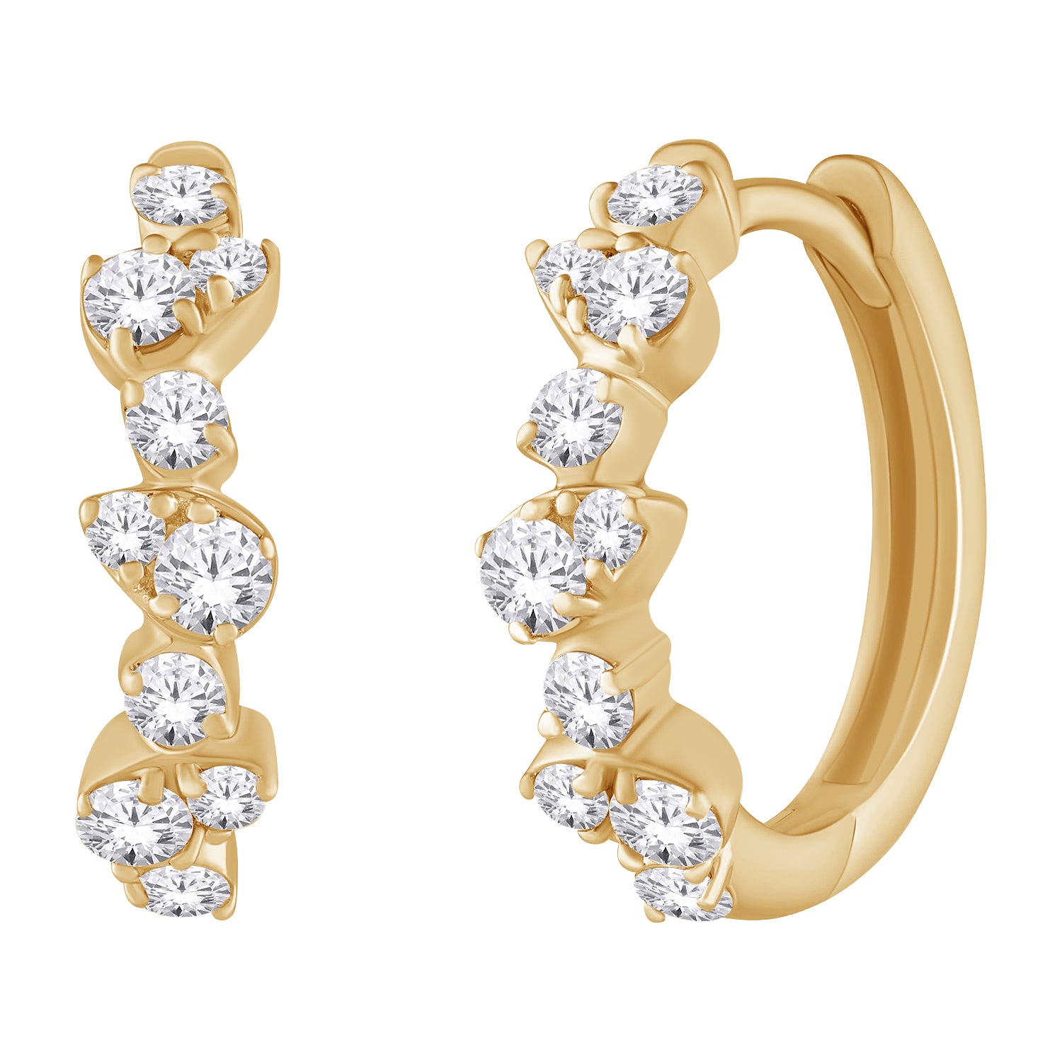 10K Yellow Gold Scalloped Graduated Lab Grown Diamond Hoop Earrings-Bijoux Village Fine Jewellers