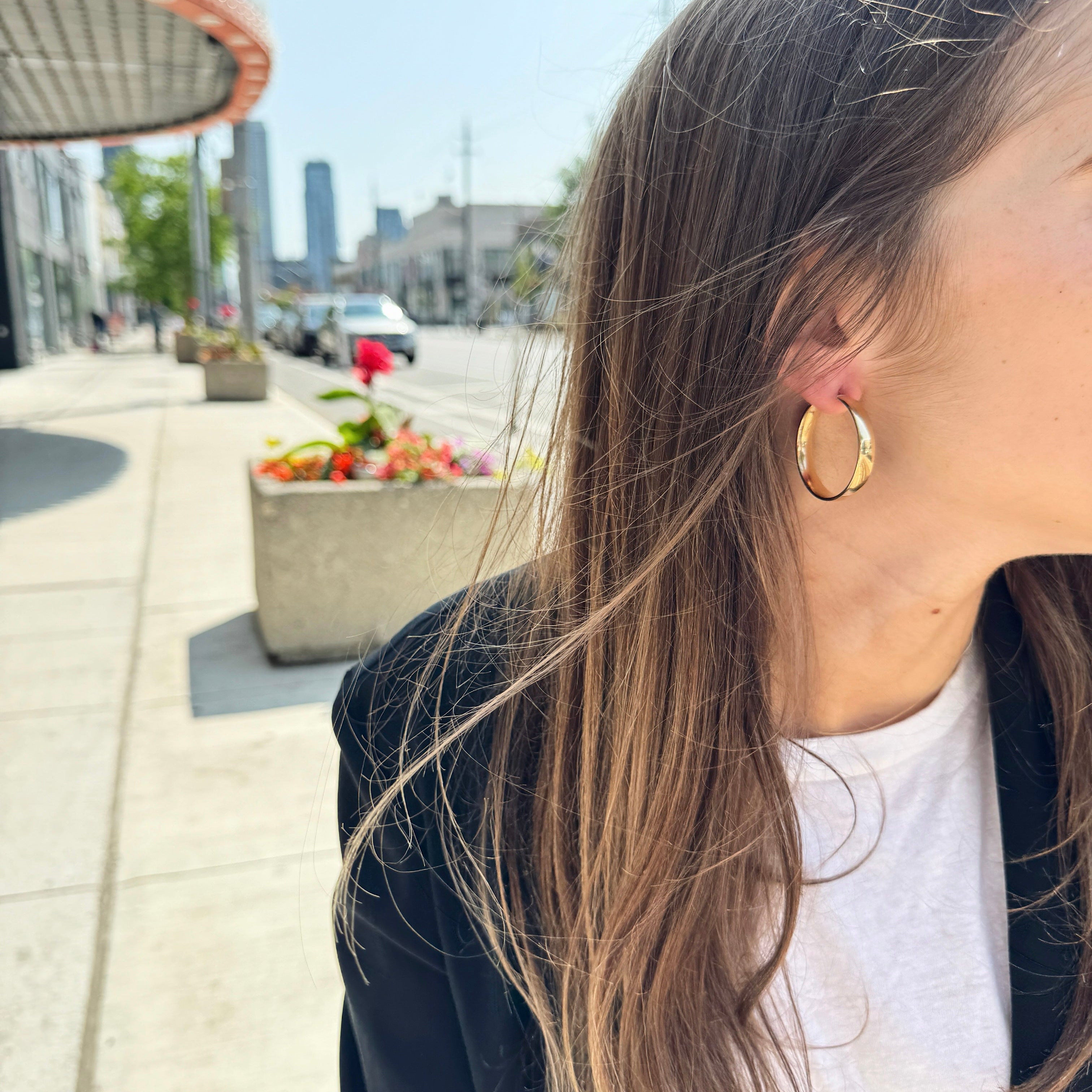 10 Karat Yellow Gold Flat-Edge Hoop Earrings-Bijoux Village Fine Jewellers