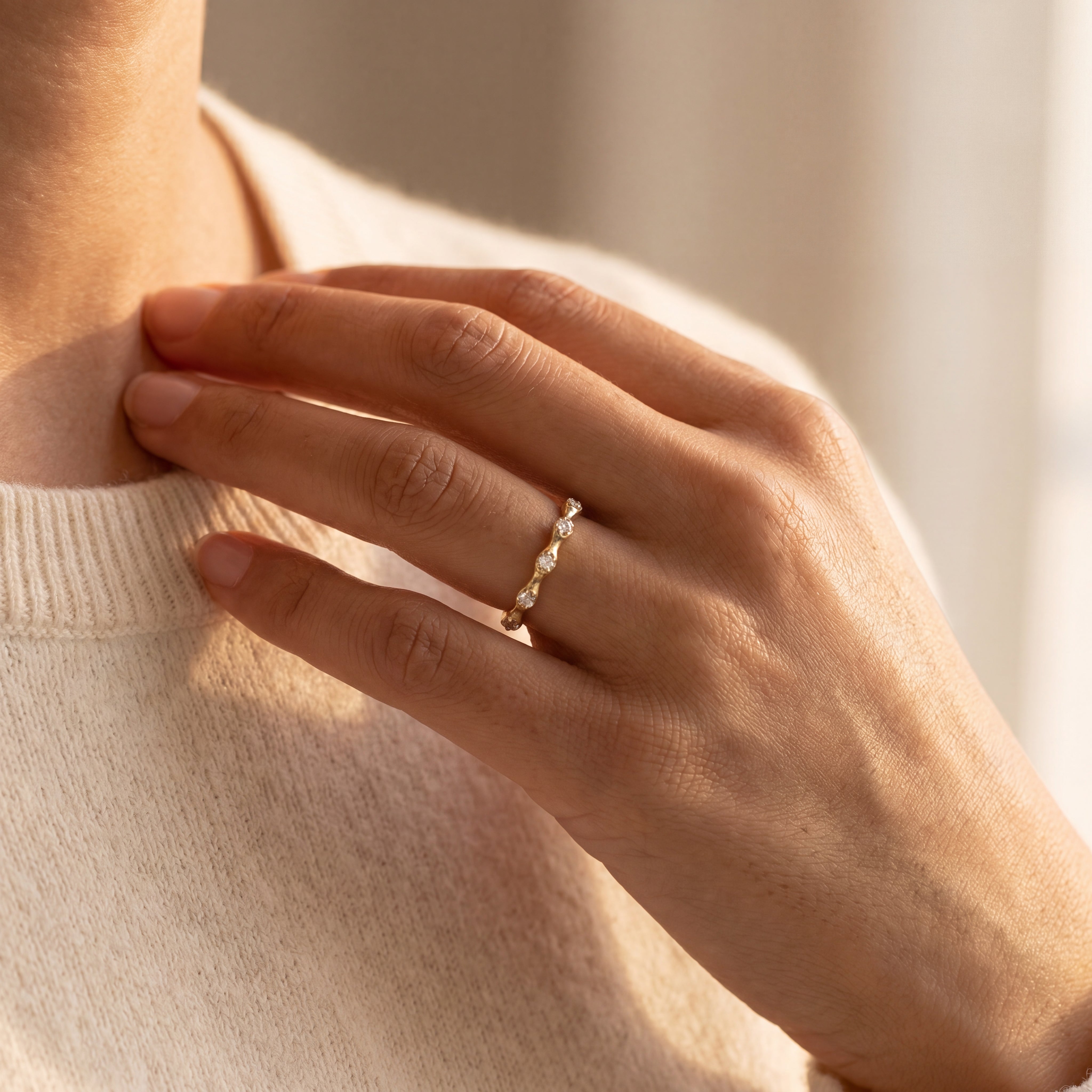 Scalloped Yellow Gold Diamond Stacking Band-Bijoux Village Fine Jewellers