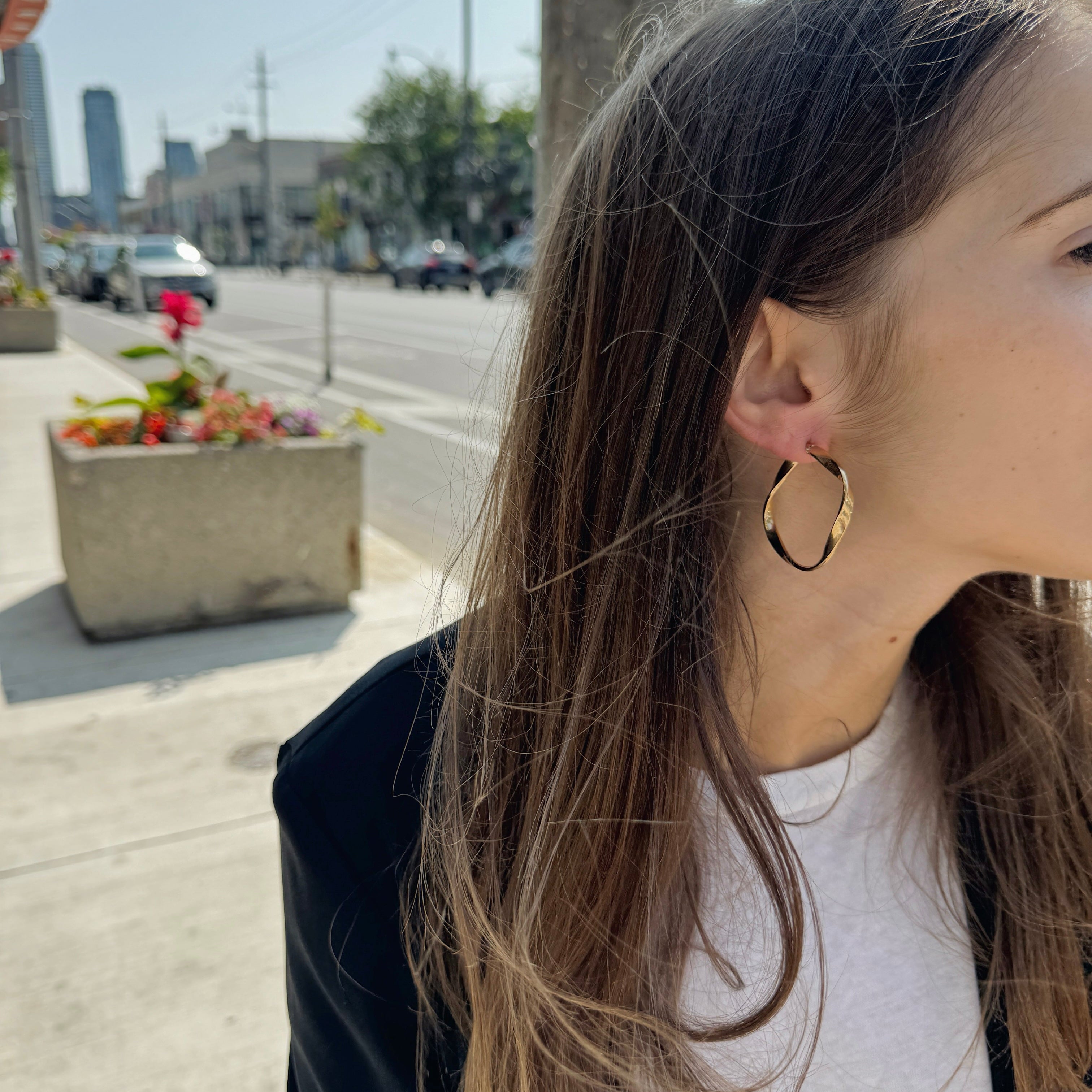 14K Yellow Gold Twisted Hoop Earrings-Bijoux Village Fine Jewellers