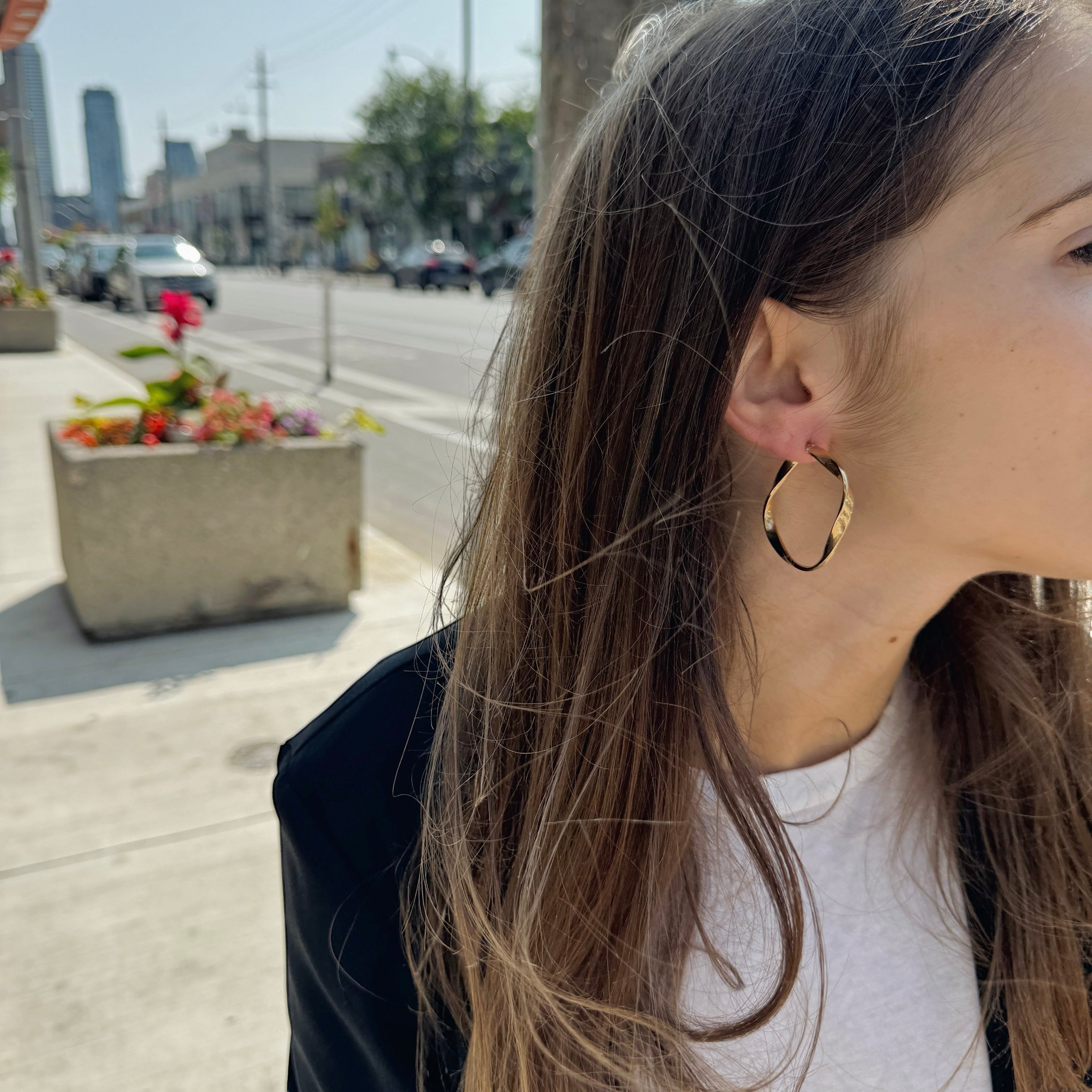 14K Yellow Gold Twisted Hoop Earrings-Bijoux Village Fine Jewellers