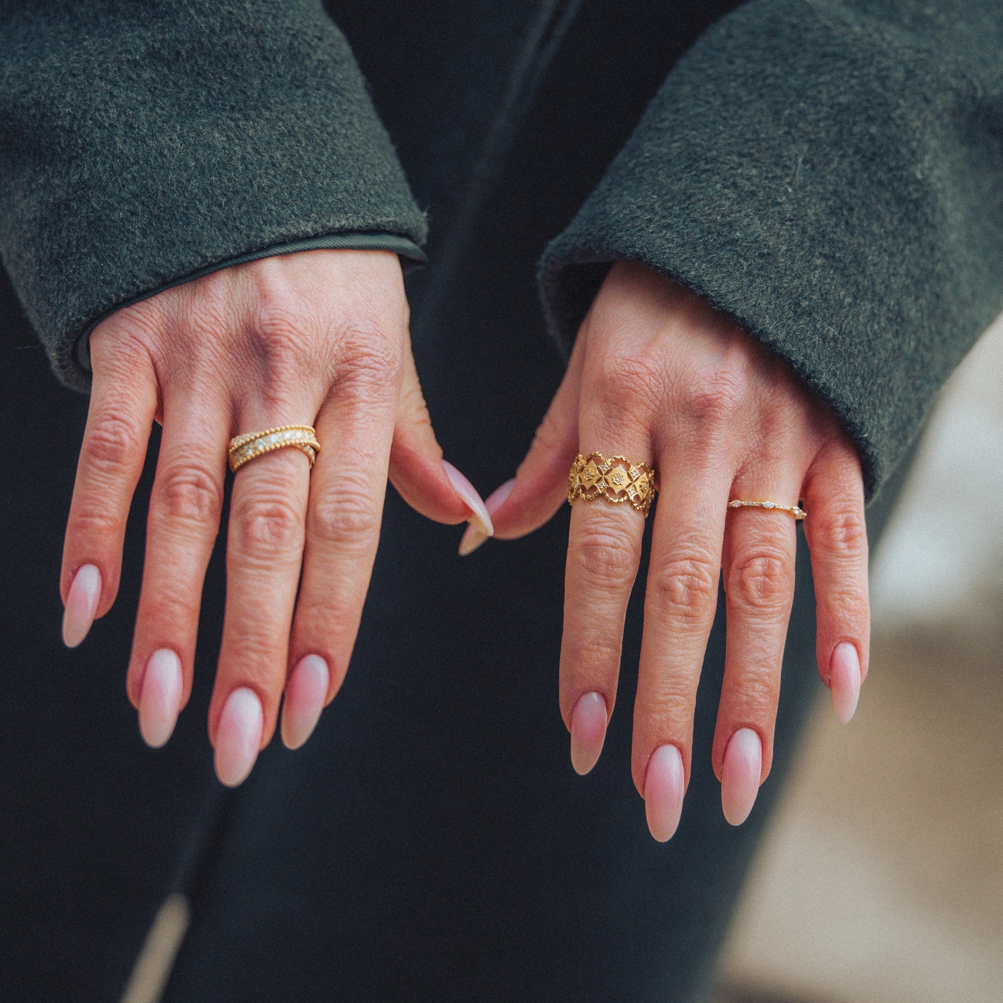 Yellow Gold Beaded Crossover Natural Diamond Ring-18 Karat-Bijoux Village Fine Jewellers