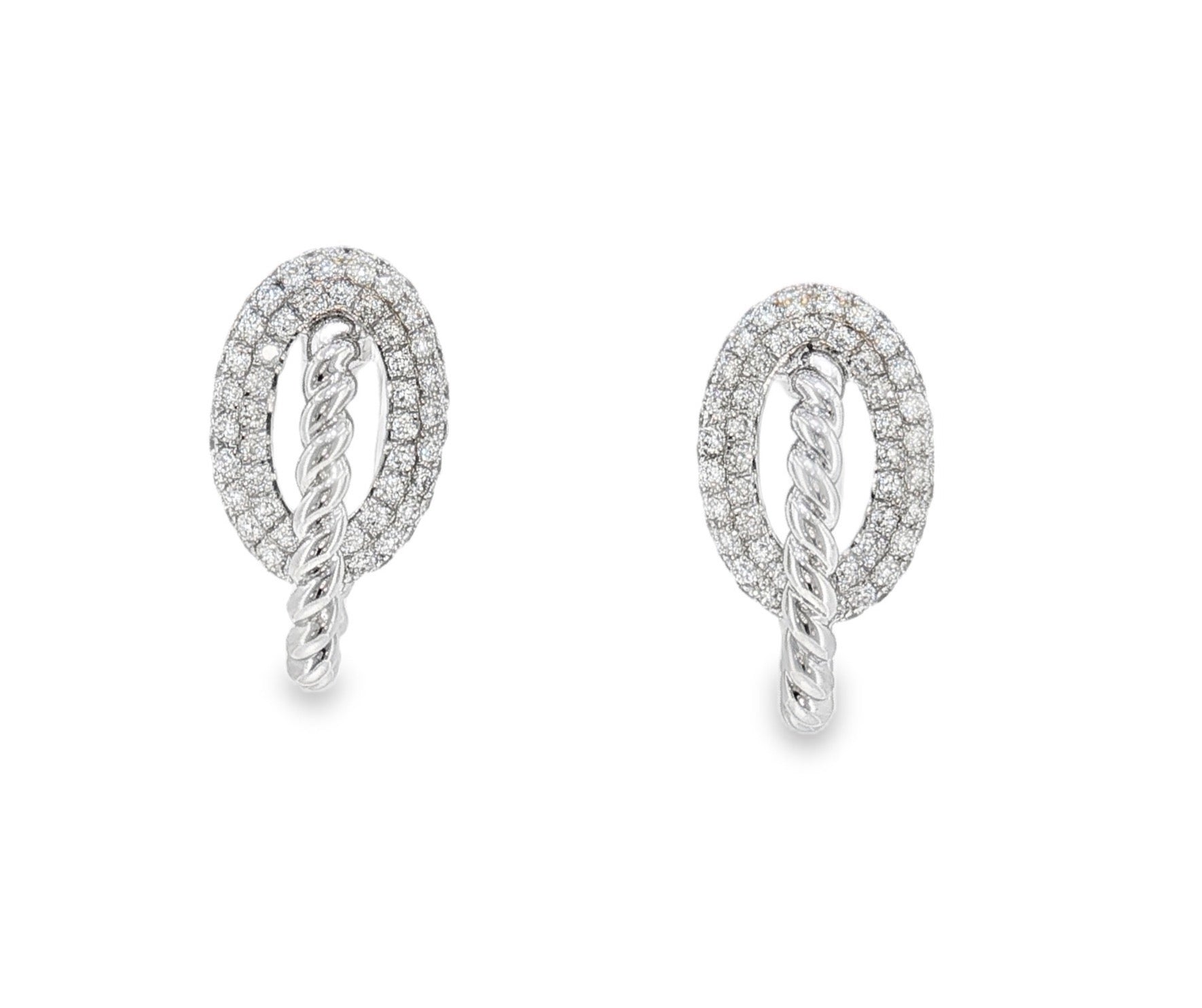 Pavé Oval & Rope Link Diamond Stud Earrings-Bijoux Village Fine Jewellers