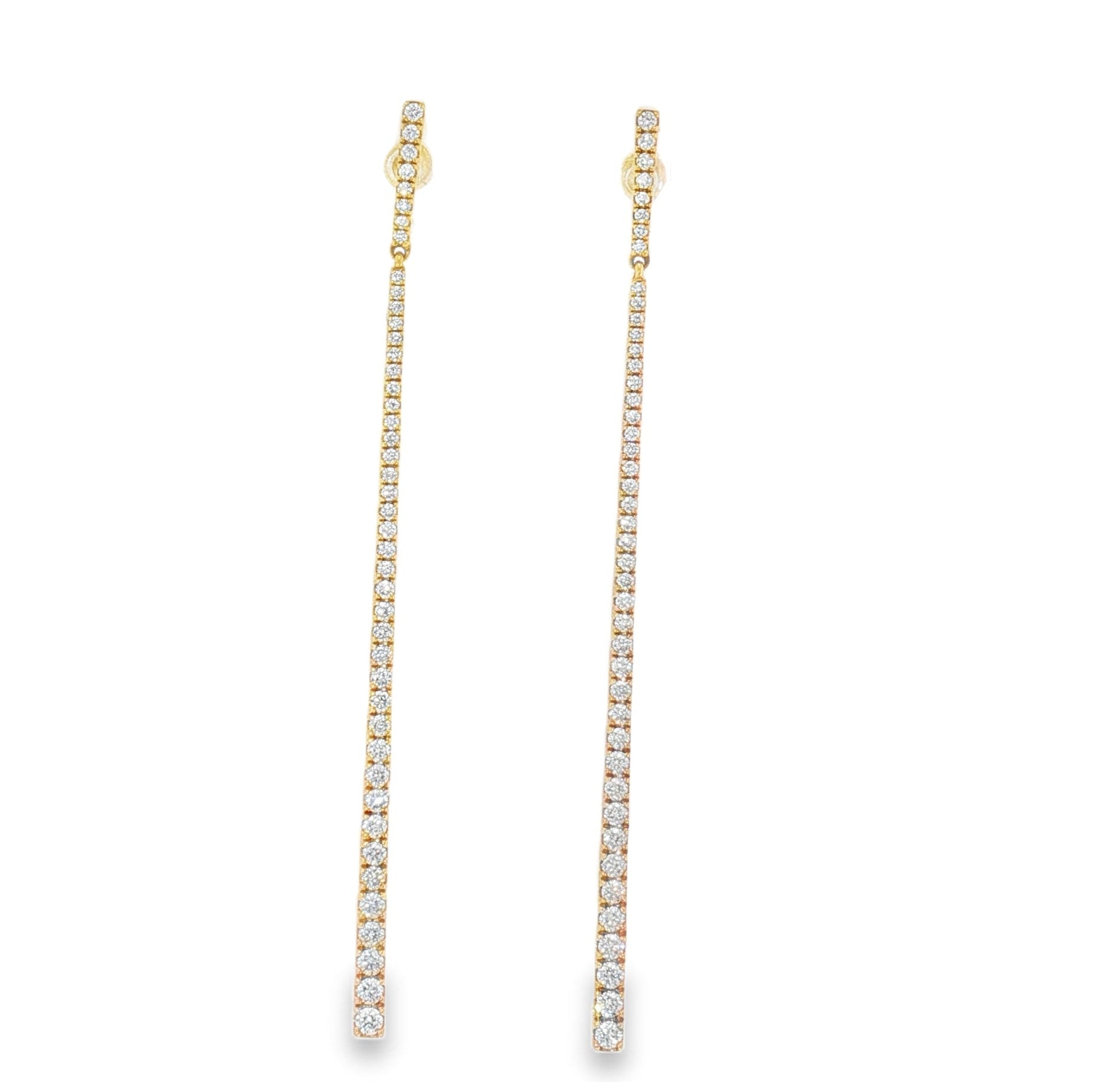 Pencil-Thin Diamond Drop Earrings – 18K Yellow Gold | 1.00ct Natural Diamonds-Bijoux Village Fine Jewellers