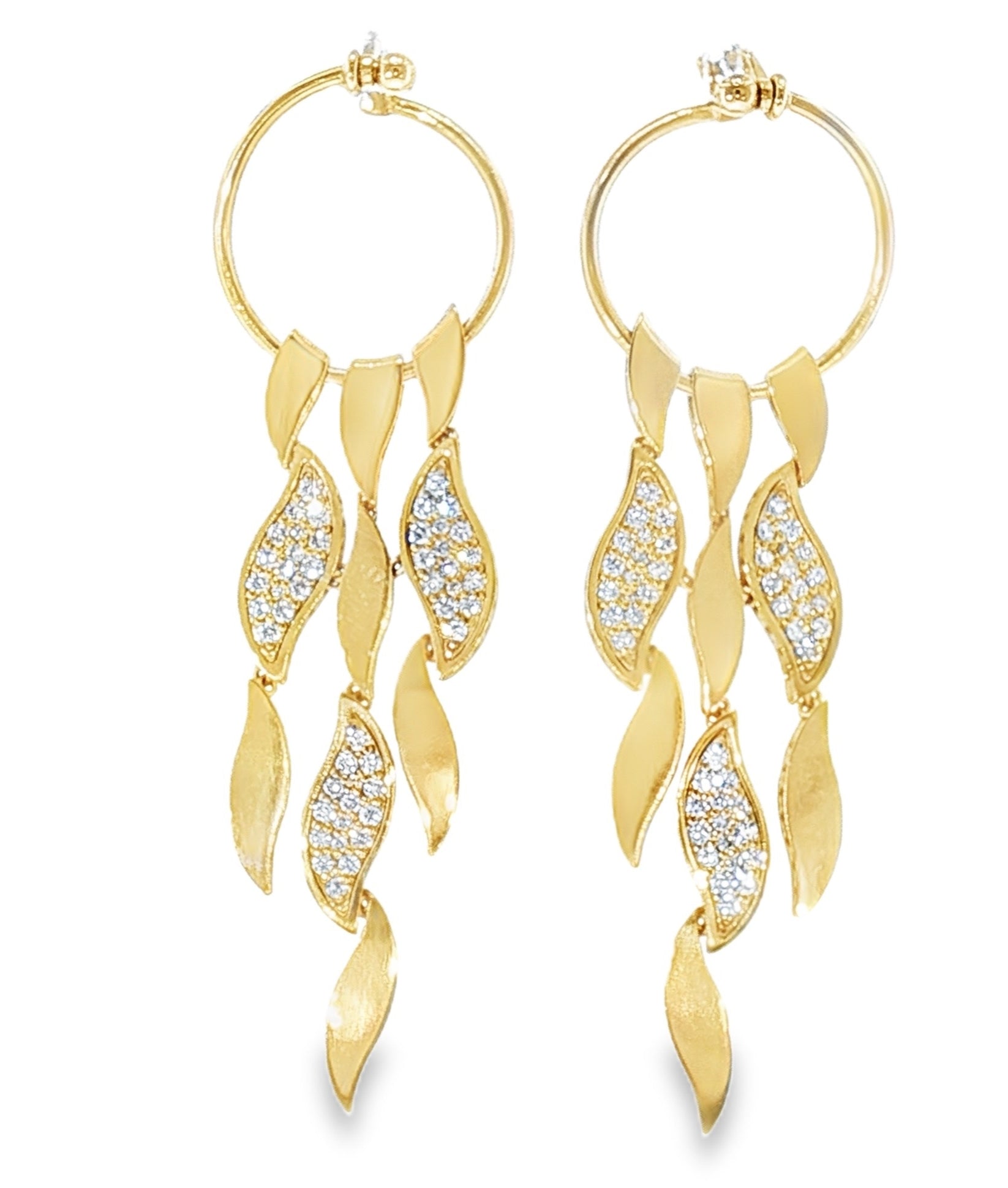14K Yellow Gold Italian Diamond Leaf Dangle Earrings – 0.81 CT-Bijoux Village Fine Jewellers