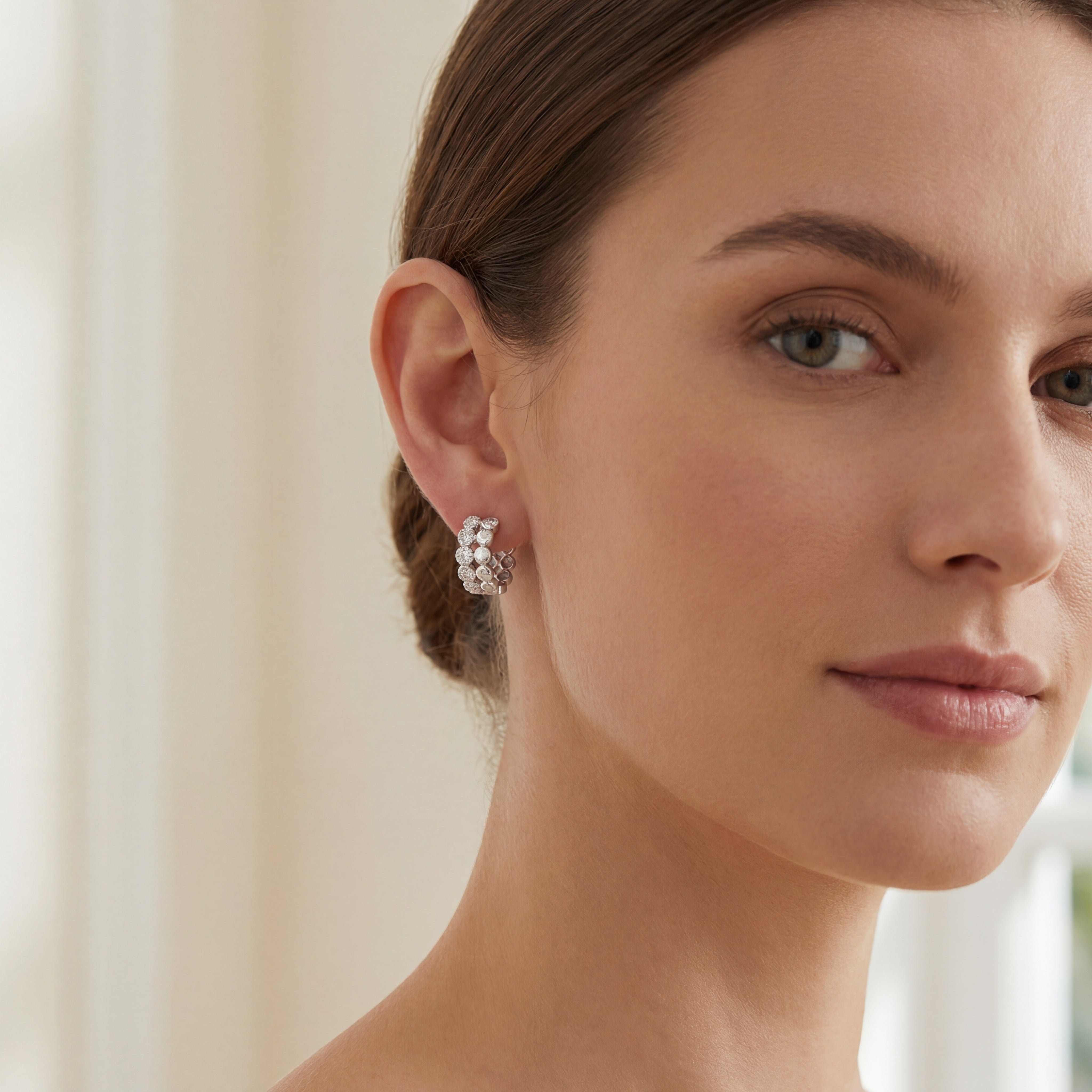 Diamond Pavé White Gold Huggie Hoop Earrings-Bijoux Village Fine Jewellers