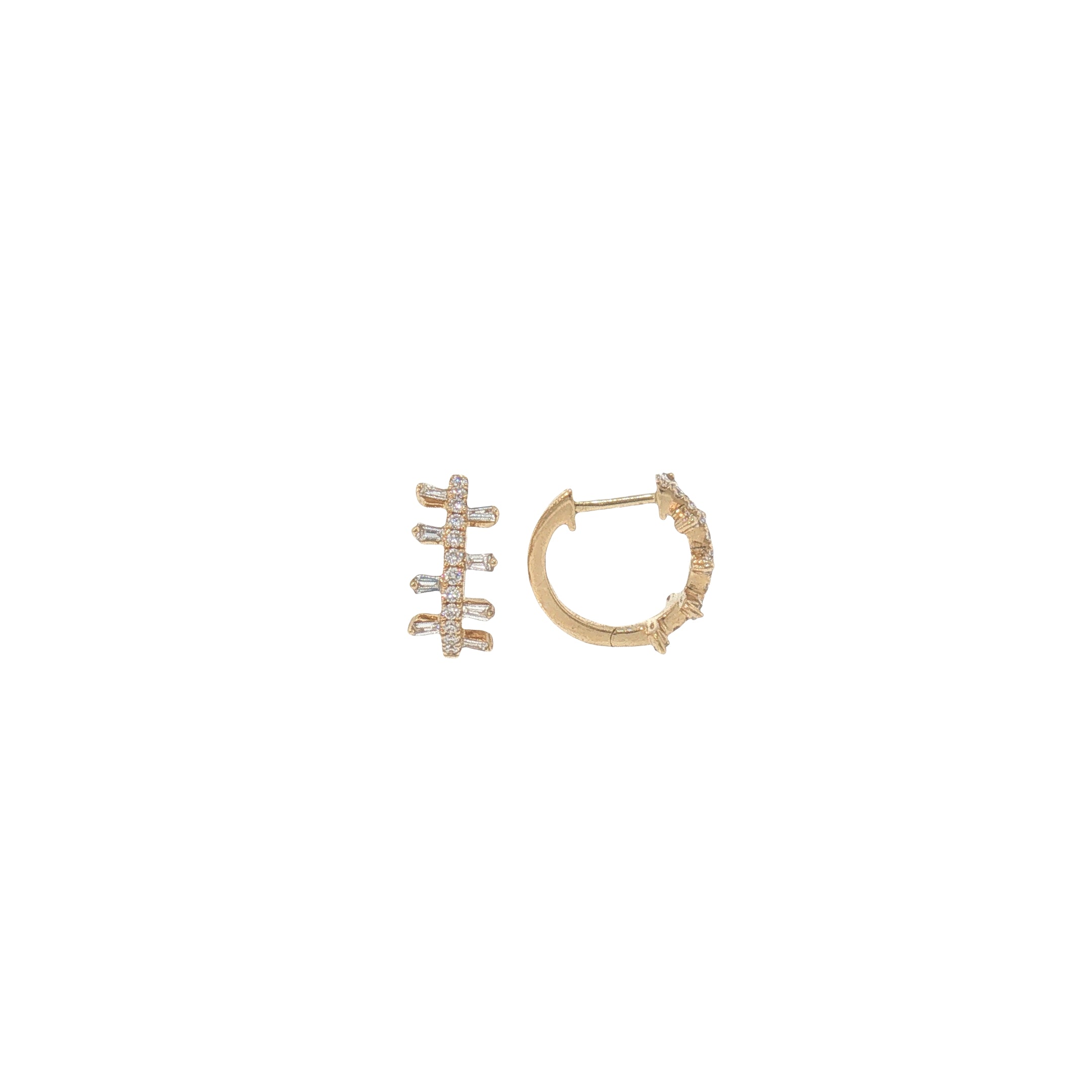 18K Yellow Gold Baguette & Round Natural Diamond Huggie Hoops – 0.37 CTW