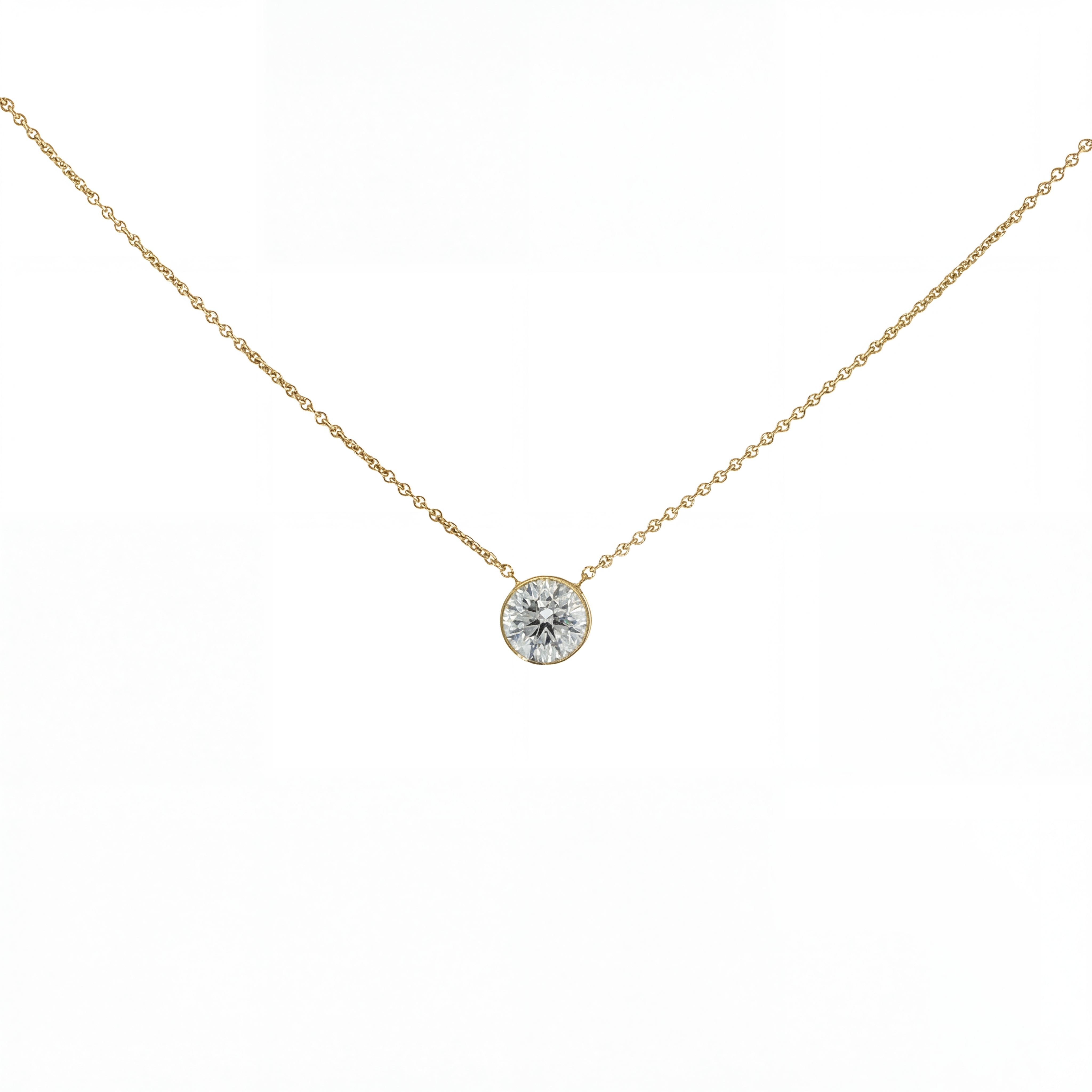 Bezel-Set Lab Diamond Solitaire Necklace -Yellow Gold-Bijoux Village Fine Jewellers