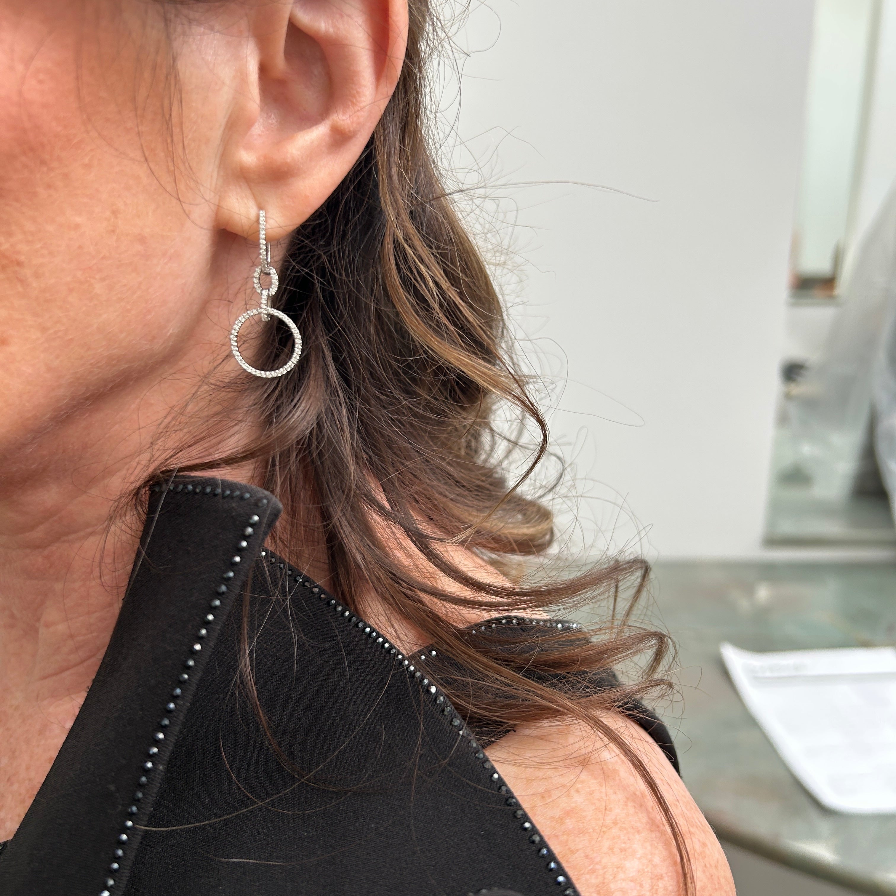 18K White Gold Diamond Double Hoop Earrings-Bijoux Village Fine Jewellers