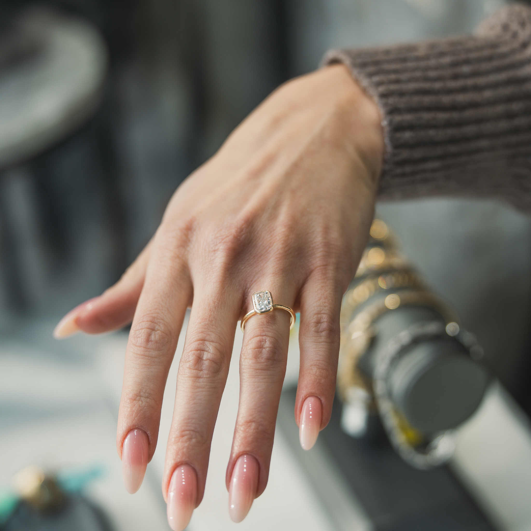 Bezel Set Radiant Cut Diamond Engagement Ring-18 Karat-Bijoux Village Fine Jewellers