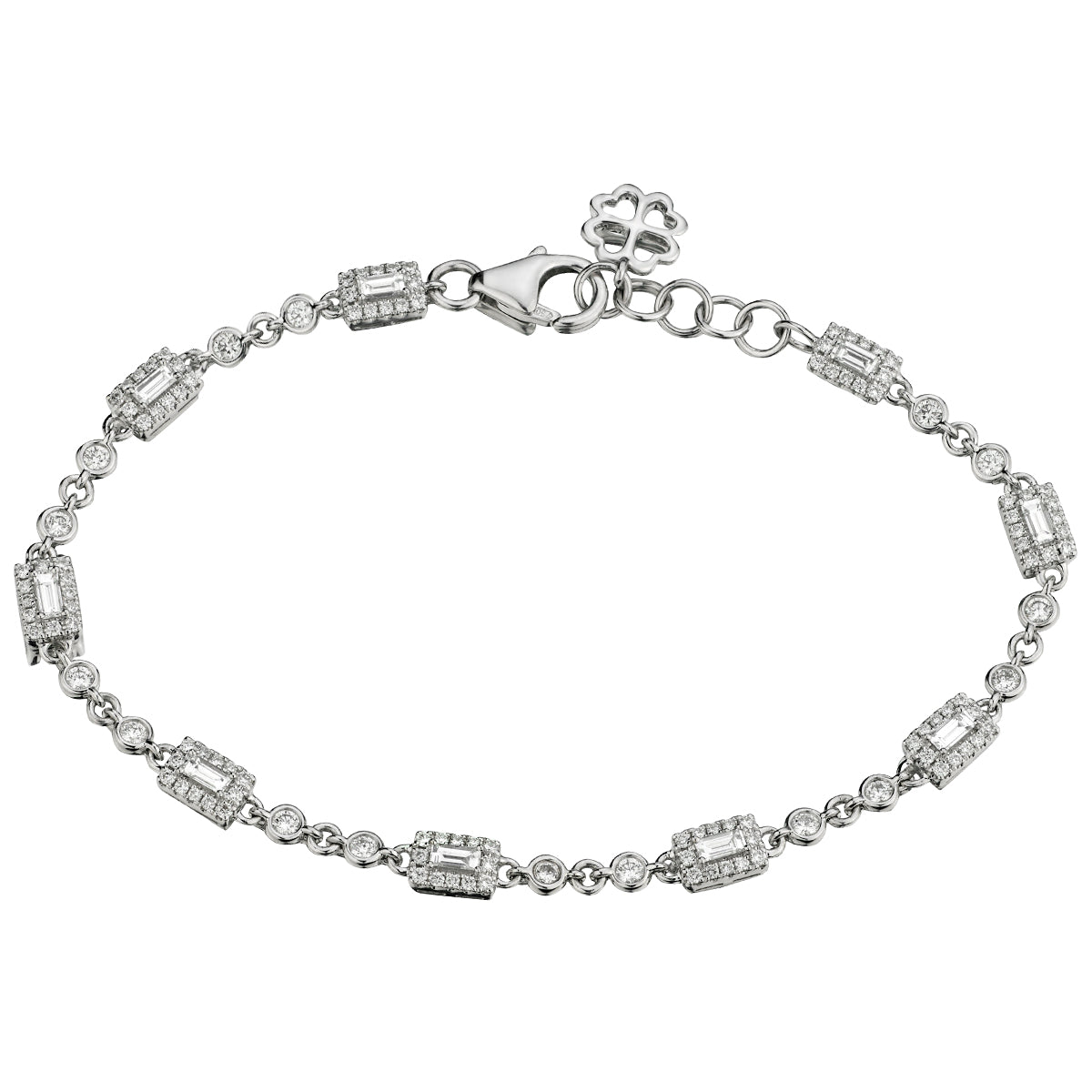 White Gold and Baguette Diamond Bracelet-White Gold-Bijoux Village Fine Jewellers