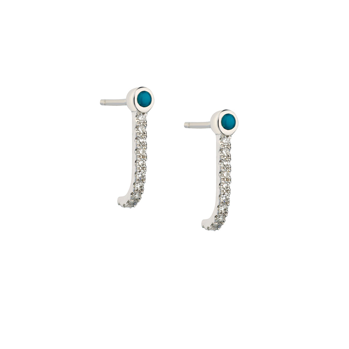 Diamond & Turquoise Curve Stud Earrings-Bijoux Village Fine Jewellers