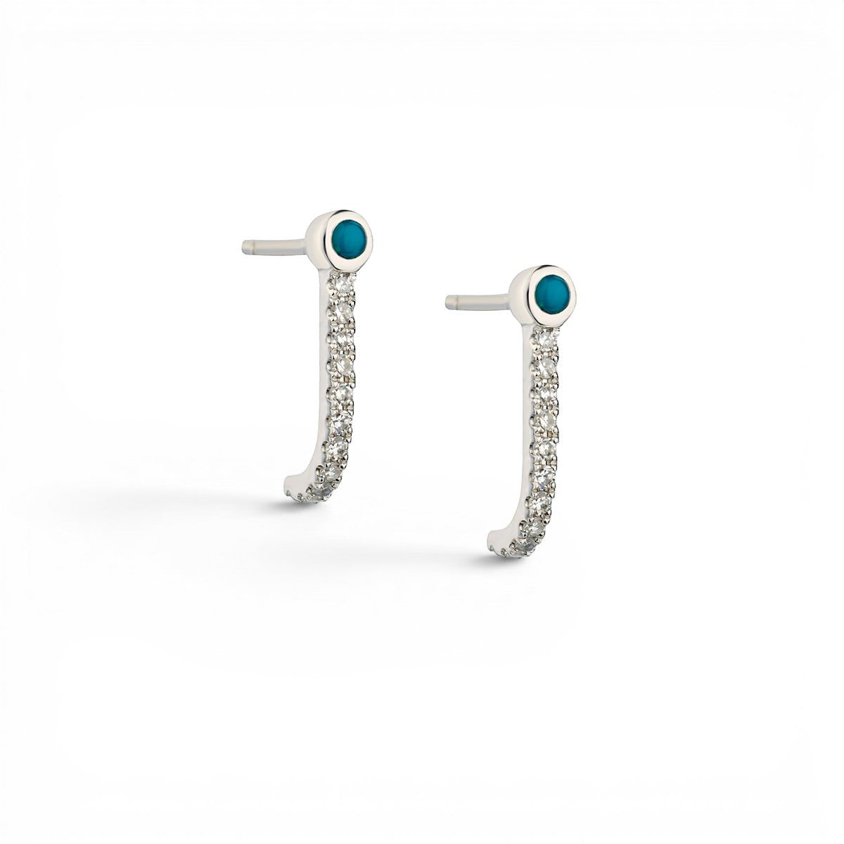 Diamond & Turquoise Curve Stud Earrings-Bijoux Village Fine Jewellers