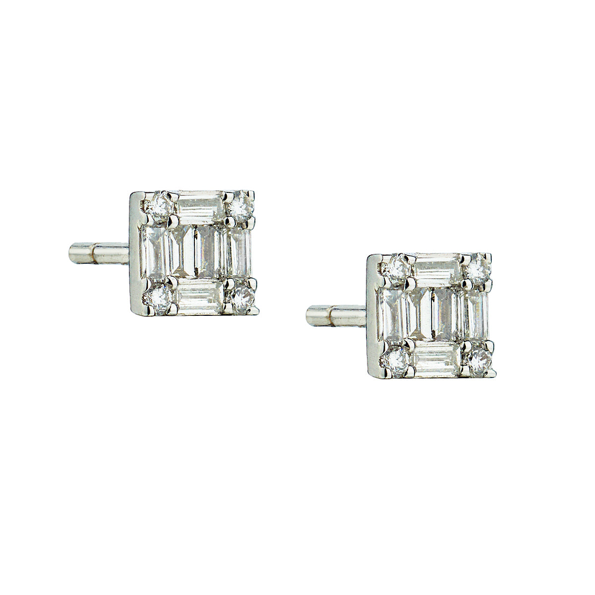 Baguette & Round Diamond Stud Earrings-Bijoux Village Fine Jewellers