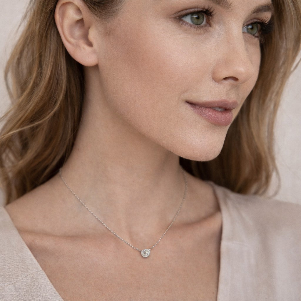 Bezel-Set Lab Diamond Solitaire Necklace -White Gold-Bijoux Village Fine Jewellers