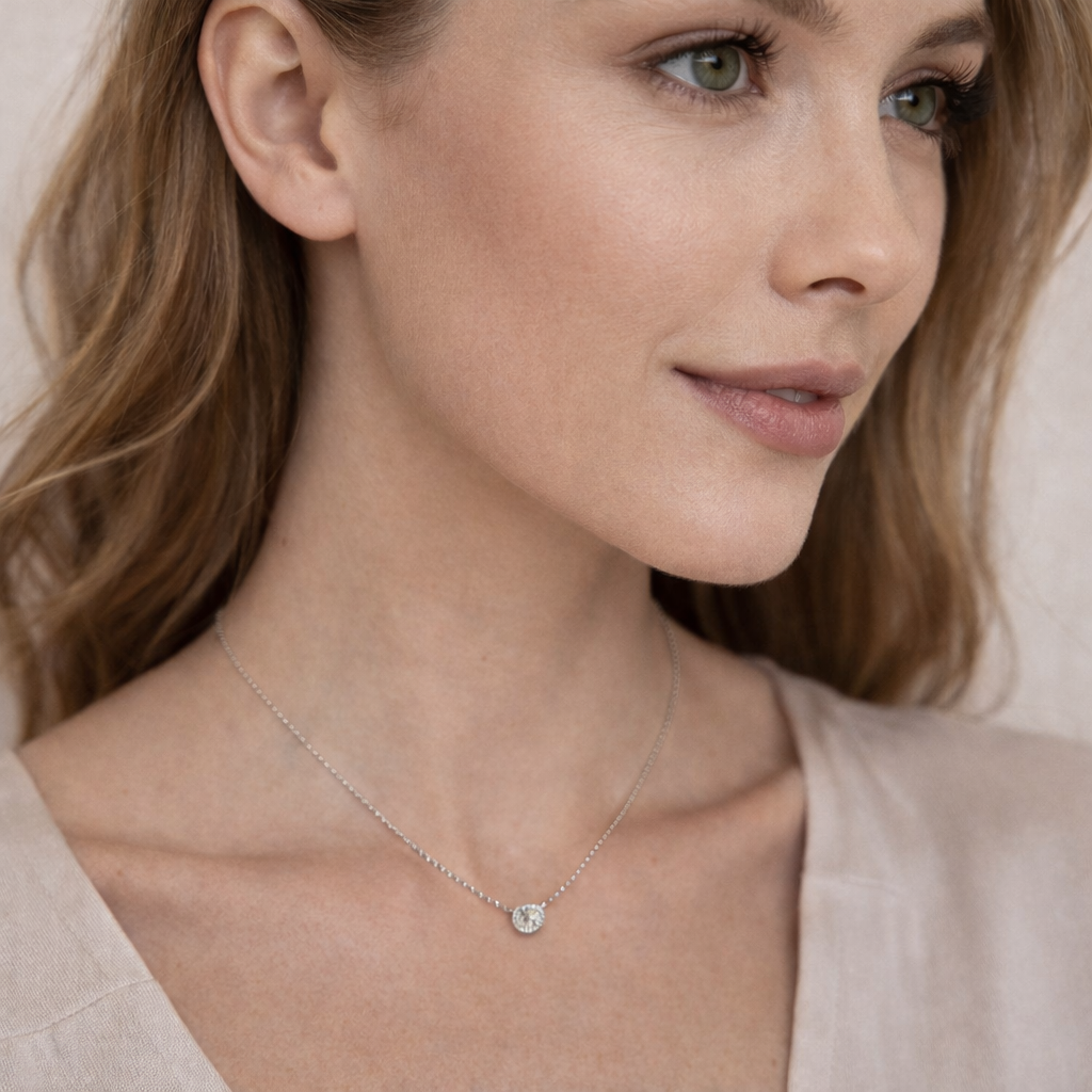 Bezel-Set Lab Diamond Solitaire Necklace -White Gold-Bijoux Village Fine Jewellers