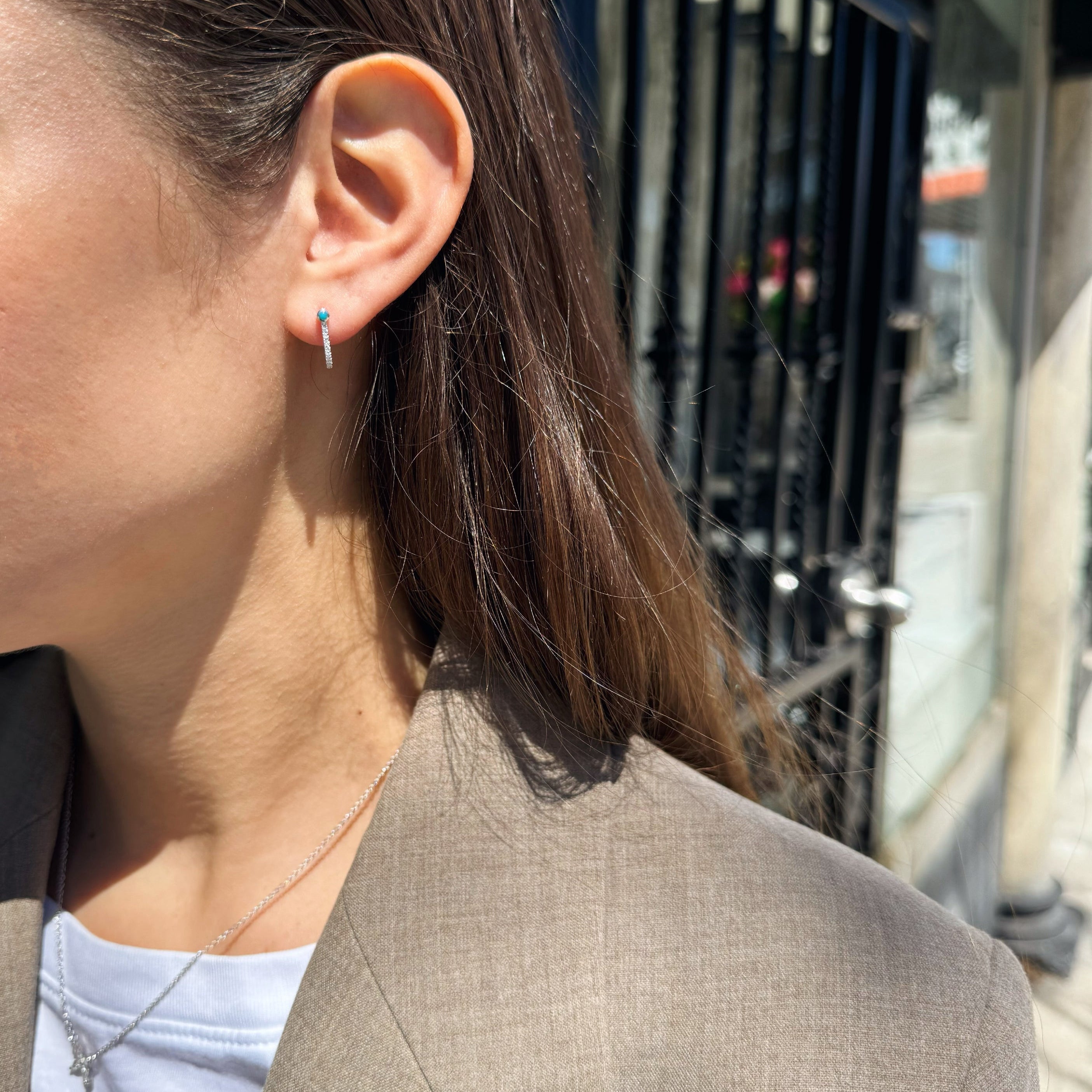 Diamond & Turquoise Curve Stud Earrings-Bijoux Village Fine Jewellers