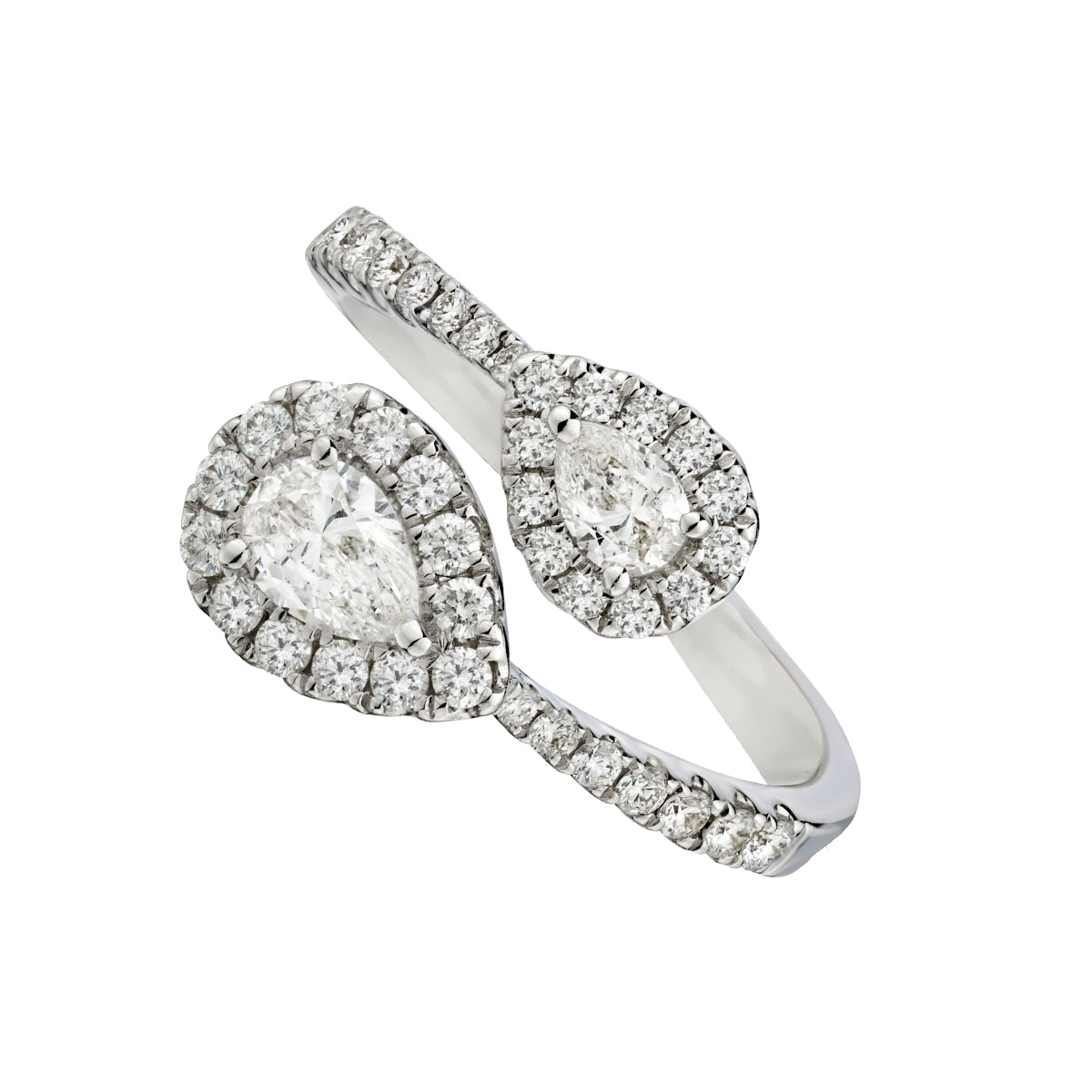 White Gold Pear Diamond Bypass Ring-Diamond-Bijoux Village Fine Jewellers