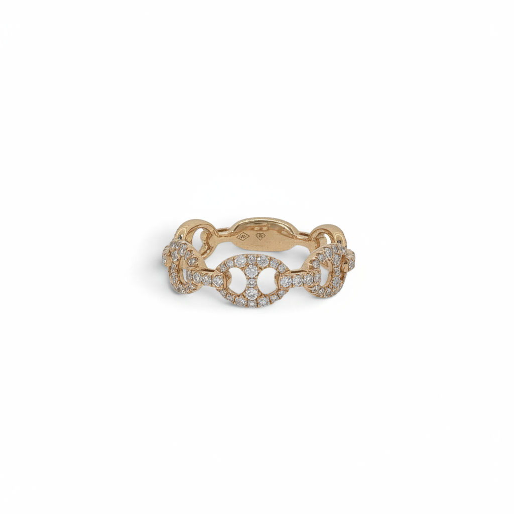 Bijoux Village Fine Jewellers 18K yellow gold anchor link ring featuring pavé-set round brilliant natural diamonds.