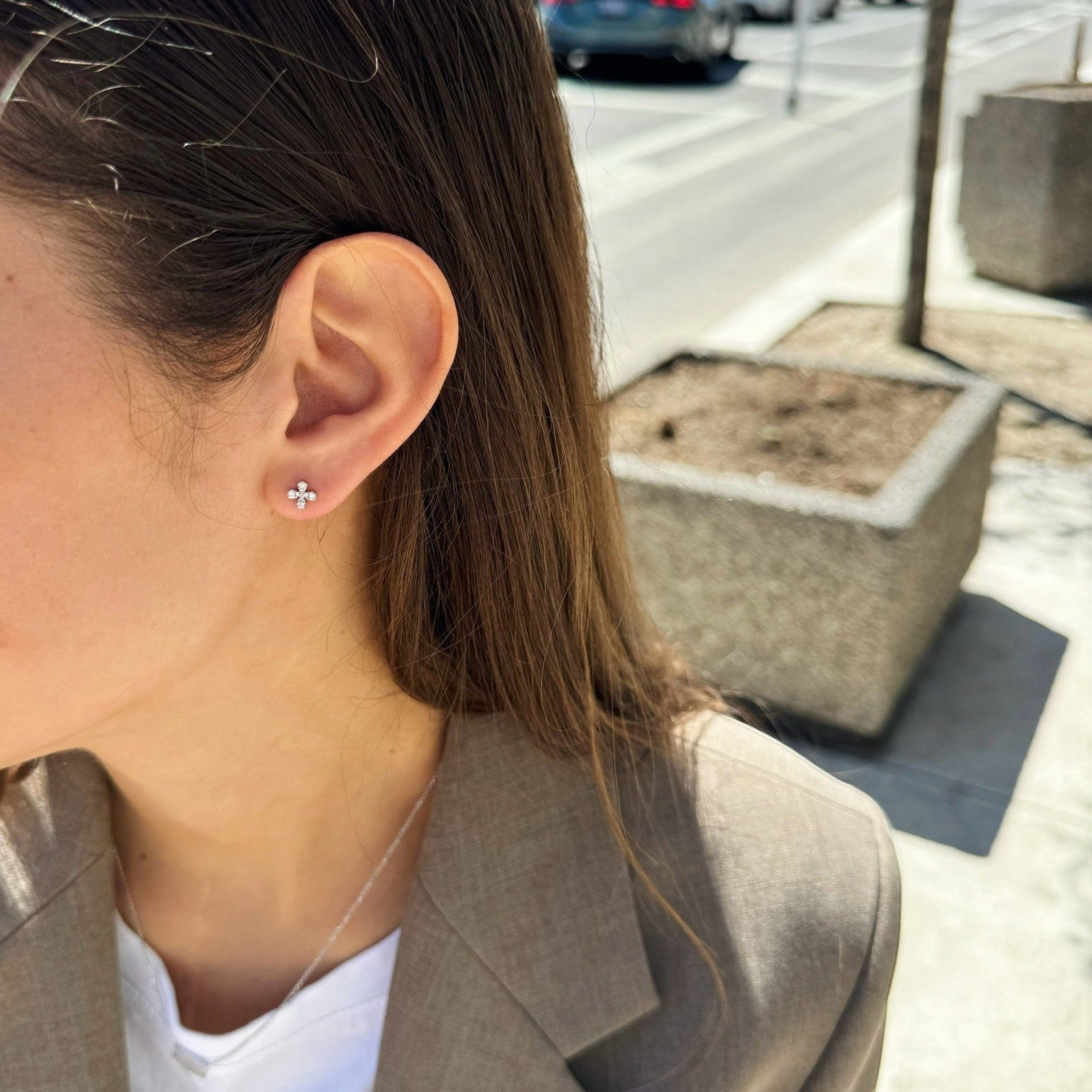 Diamond Flower Stud Earrings-White Gold-Bijoux Village Fine Jewellers