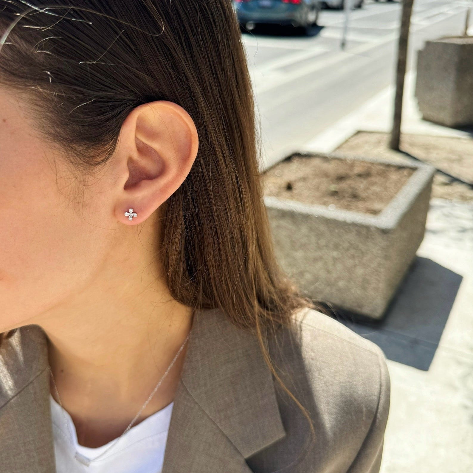 Diamond Flower Stud Earrings-White Gold-Bijoux Village Fine Jewellers