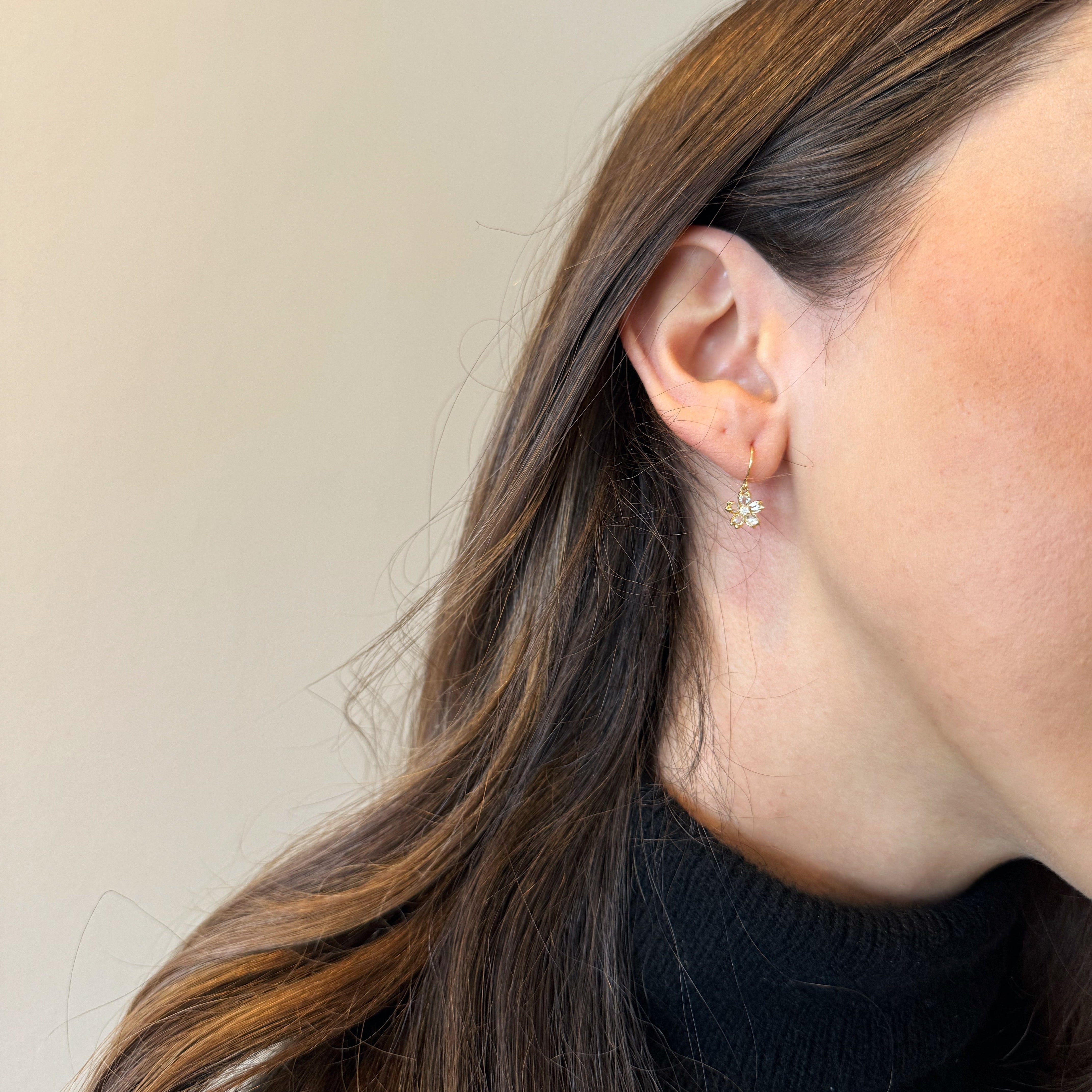 Yellow Gold Floral Diamond Drop Earrings-Diamond-Bijoux Village Fine Jewellers