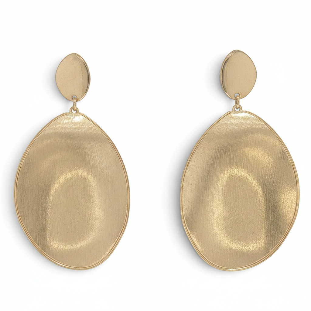 Bijoux Village Fine Jewellers 18K yellow gold sculptural drop earrings with brushed organic shapes and polished studs.