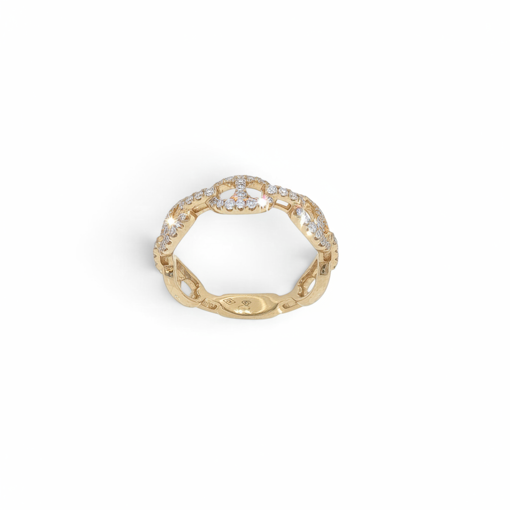 Bijoux Village Fine Jewellers 18K yellow gold anchor link ring featuring pavé-set round brilliant natural diamonds.