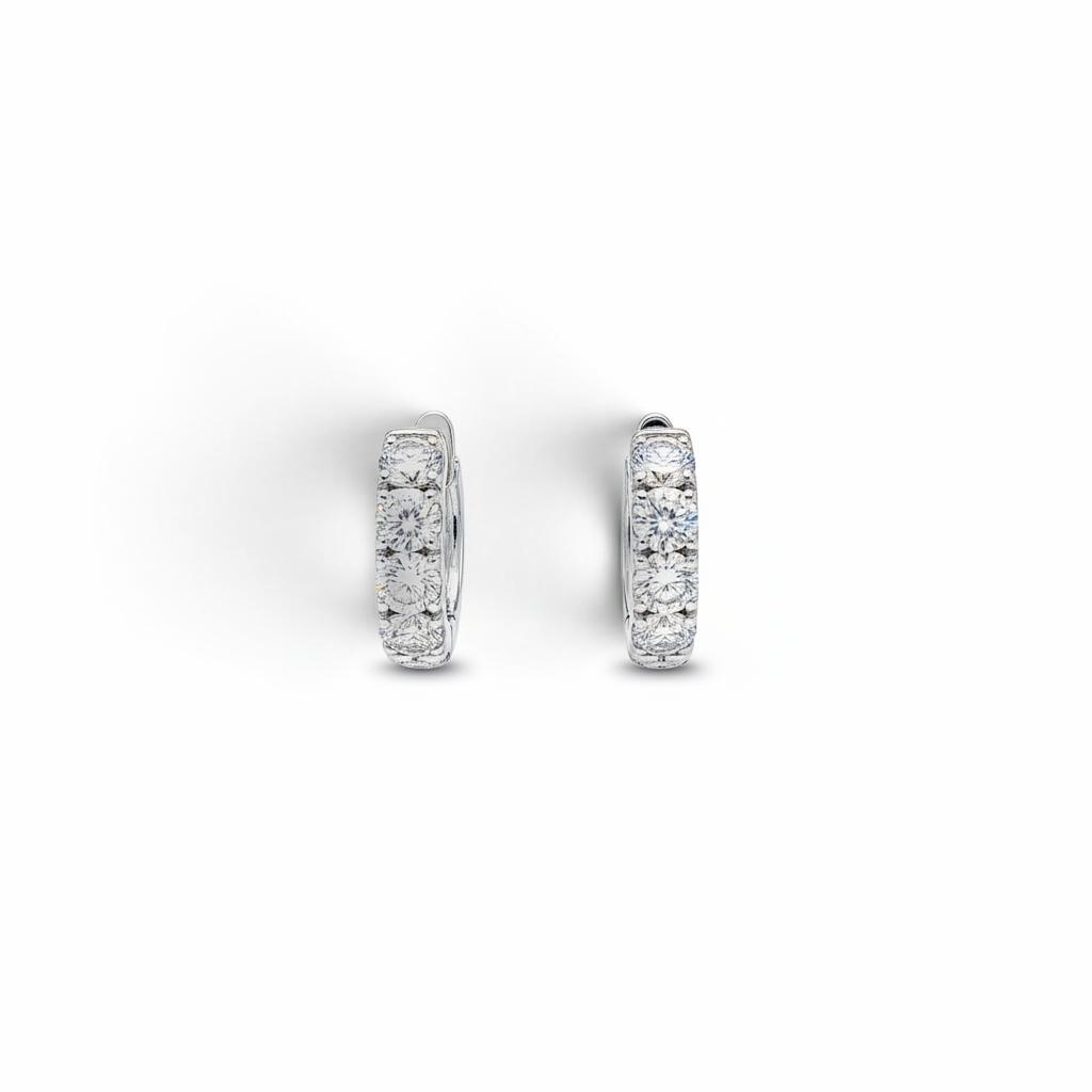 Bijoux Village Fine Jewellers 18K white gold huggie hoop earrings featuring round brilliant-cut natural diamonds