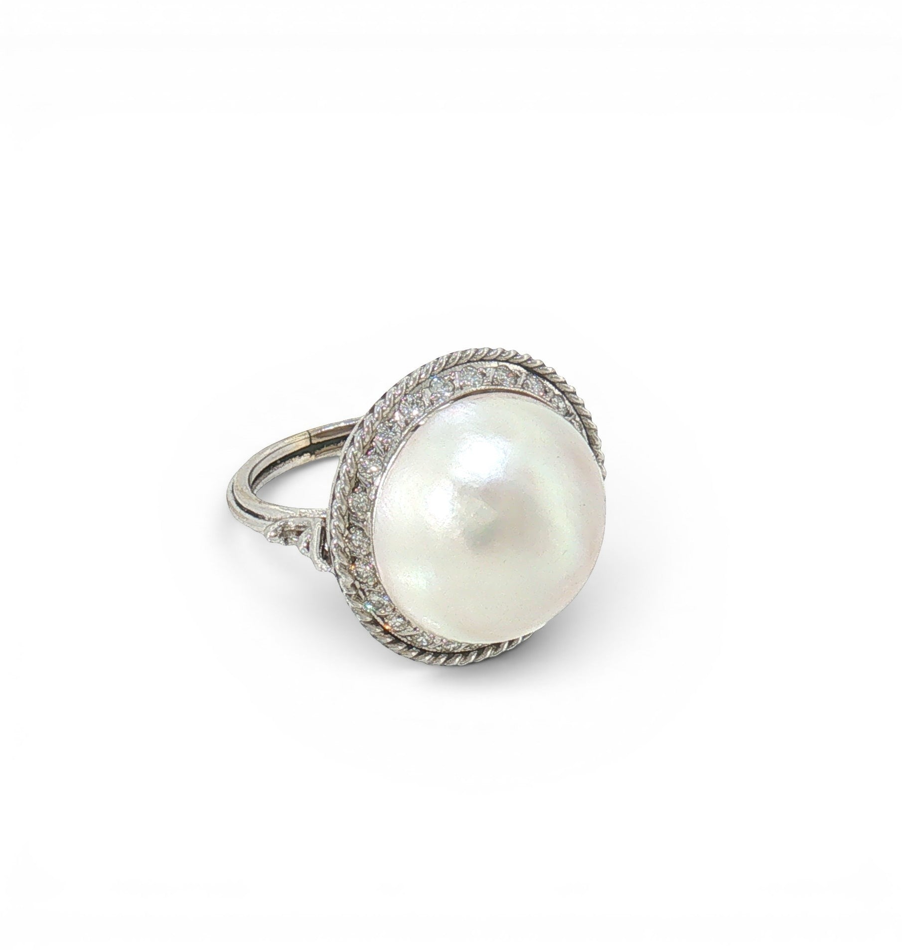 14K White Gold Mabe Pearl & Diamond Ring-Bijoux Village Fine Jewellers
