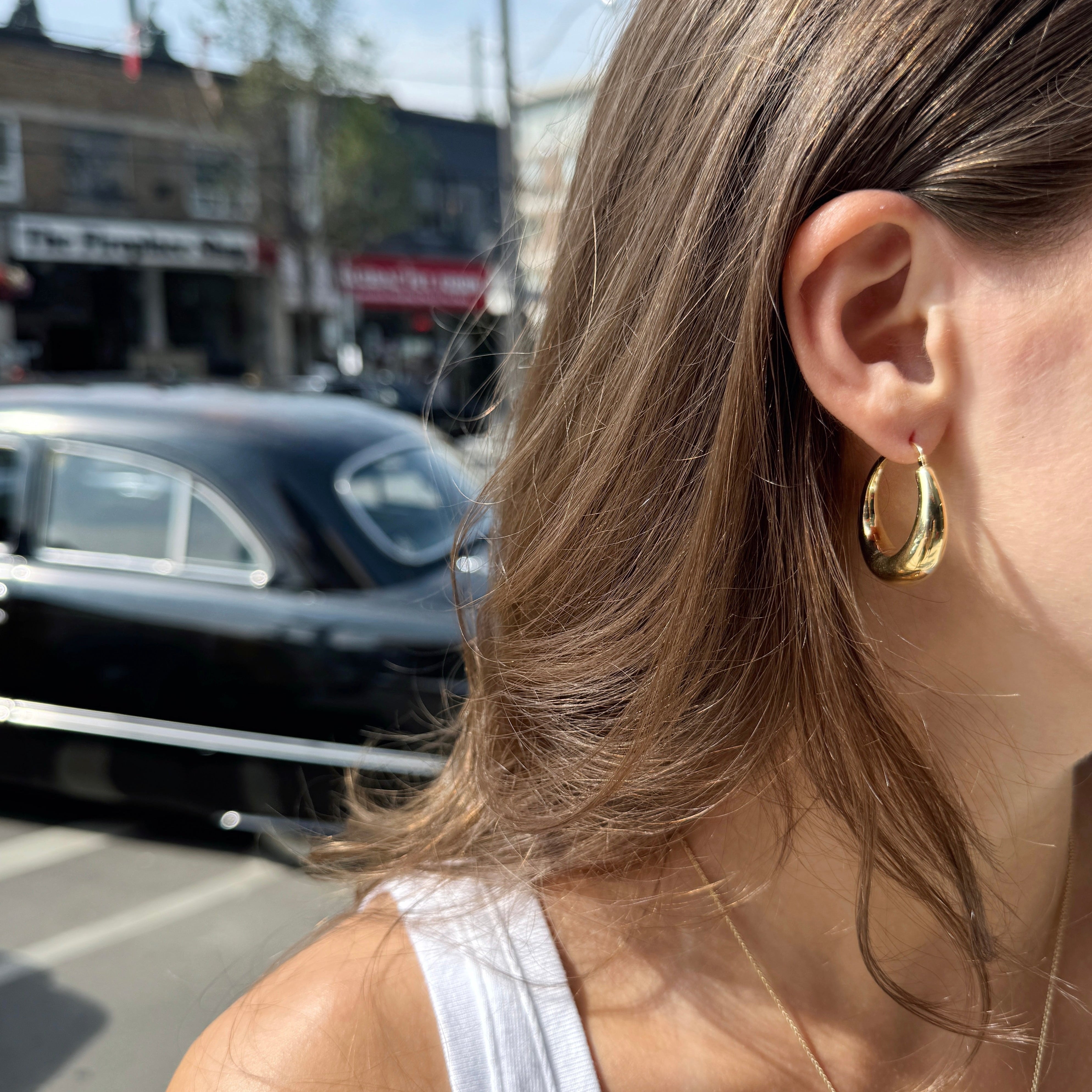 14K Yellow Gold Tapered Dome Hoop Earrings-Bijoux Village Fine Jewellers