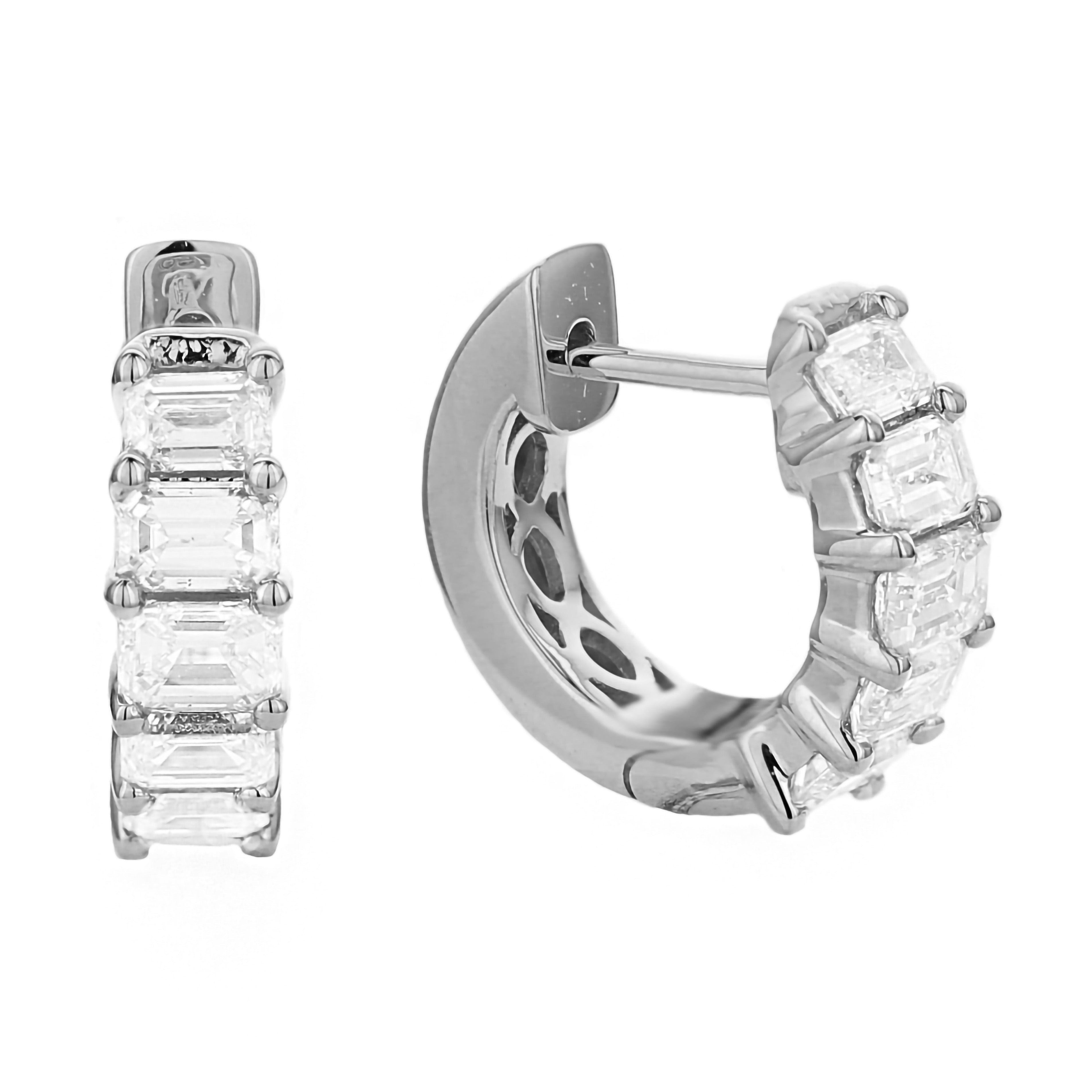 18K White Gold 1.00 CT Emerald-Cut Diamond Hoop Earrings-Bijoux Village Fine Jewellers
