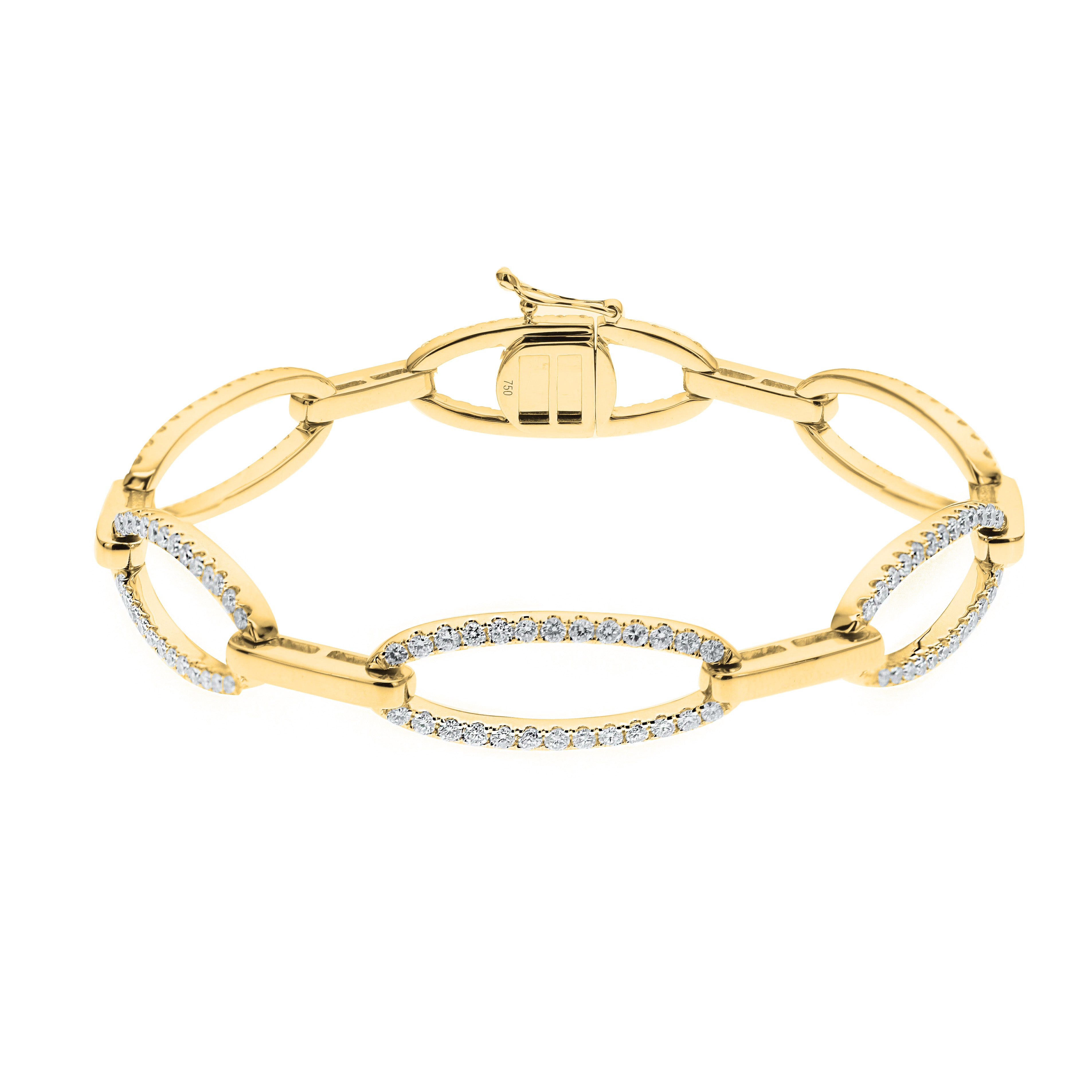 18K Yellow Gold 2.35 CT Diamond Oval Link Bracelet – 7"-Bijoux Village Fine Jewellers