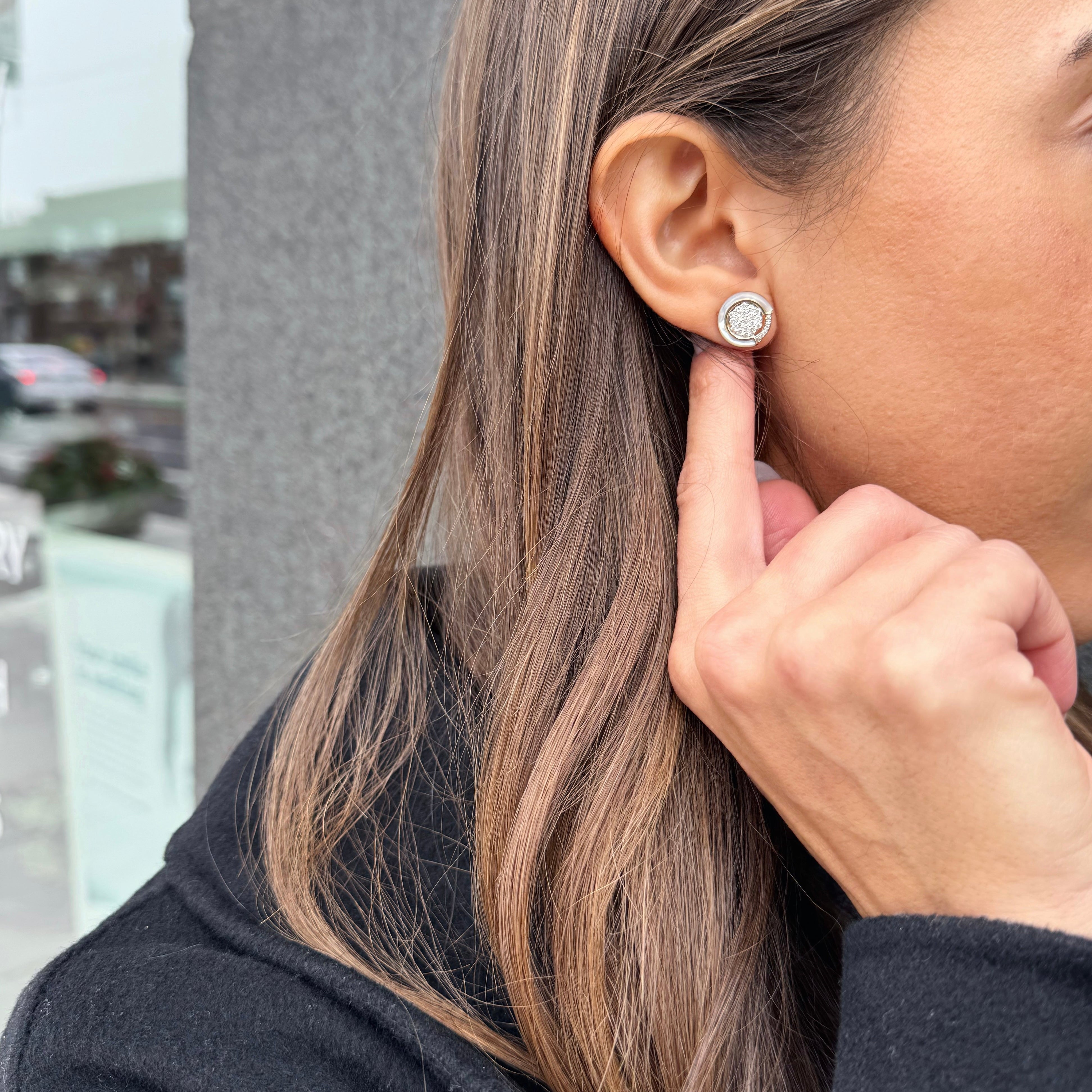 Diamond & Mother of Pearl Earrings-14 Karat-Bijoux Village Fine Jewellers