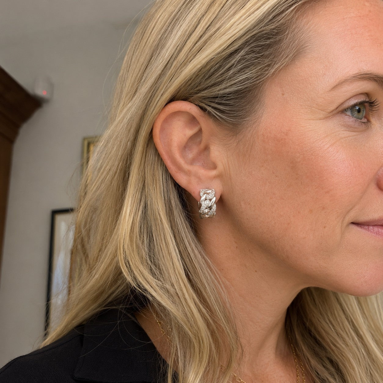 Diamond Pavé Chain-Link Huggie Earrings-Bijoux Village Fine Jewellers