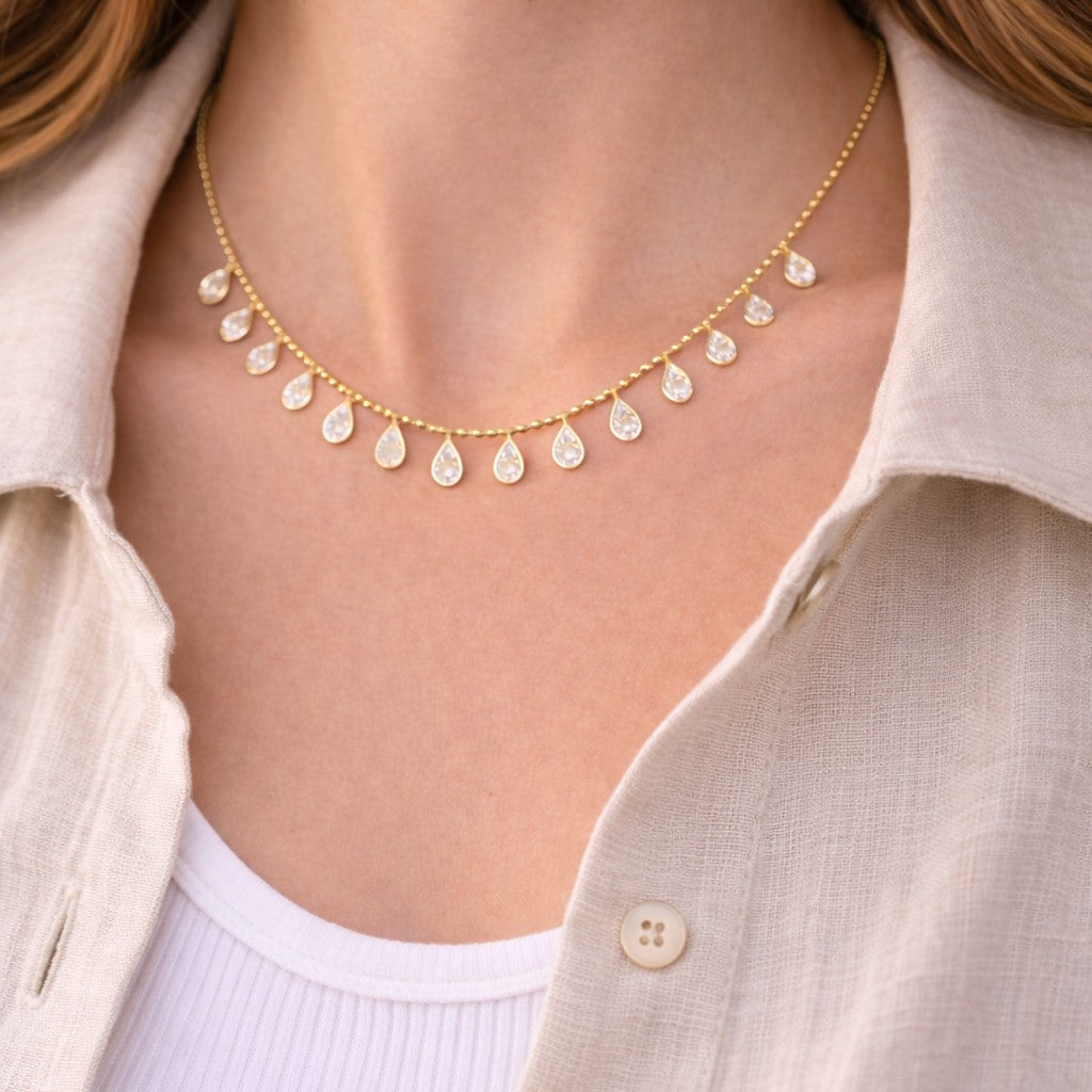 Golden Teardrop Diamond Fringe Necklace-Diamond Necklaces-Bijoux Village Fine Jewellers