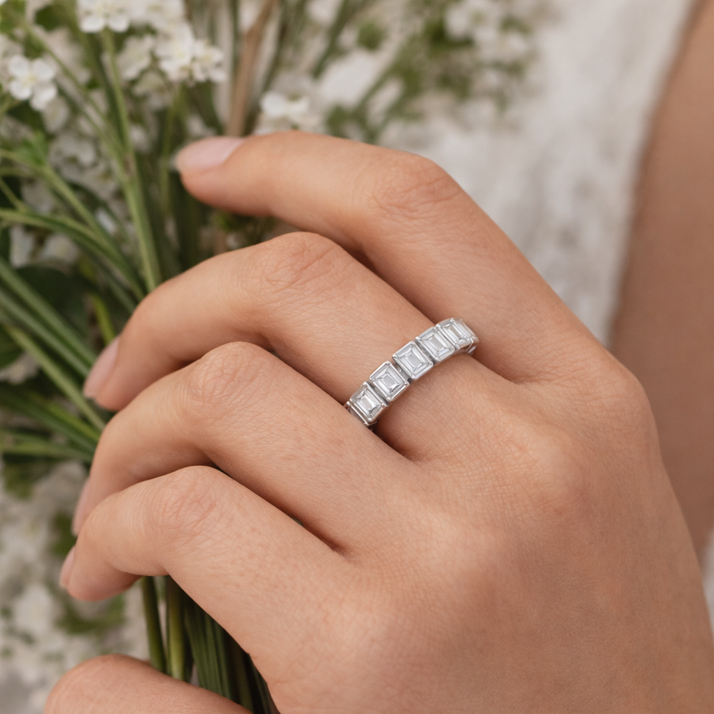 Emerald Cut Diamond Bar Band-Bijoux Village Fine Jewellers