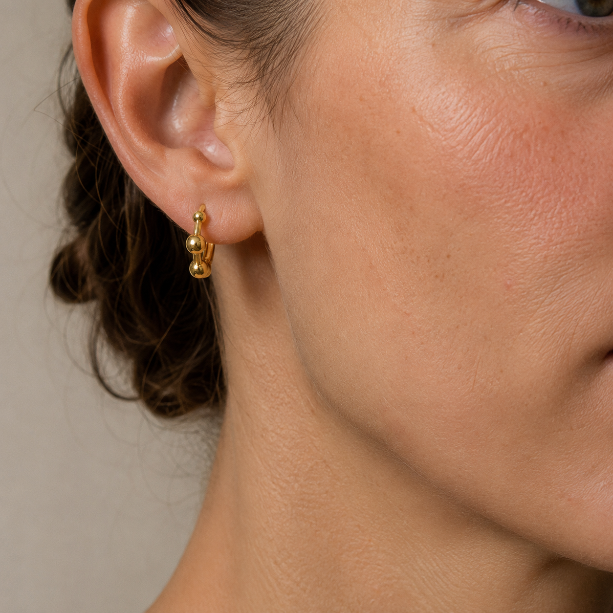 Beaded Gold Huggie Hoop Earrings-Bijoux Village Fine Jewellers