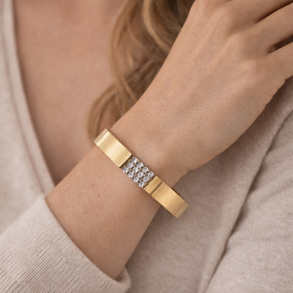 Diamond Link Gold Bangle Bracelet-Bijoux Village Fine Jewellers