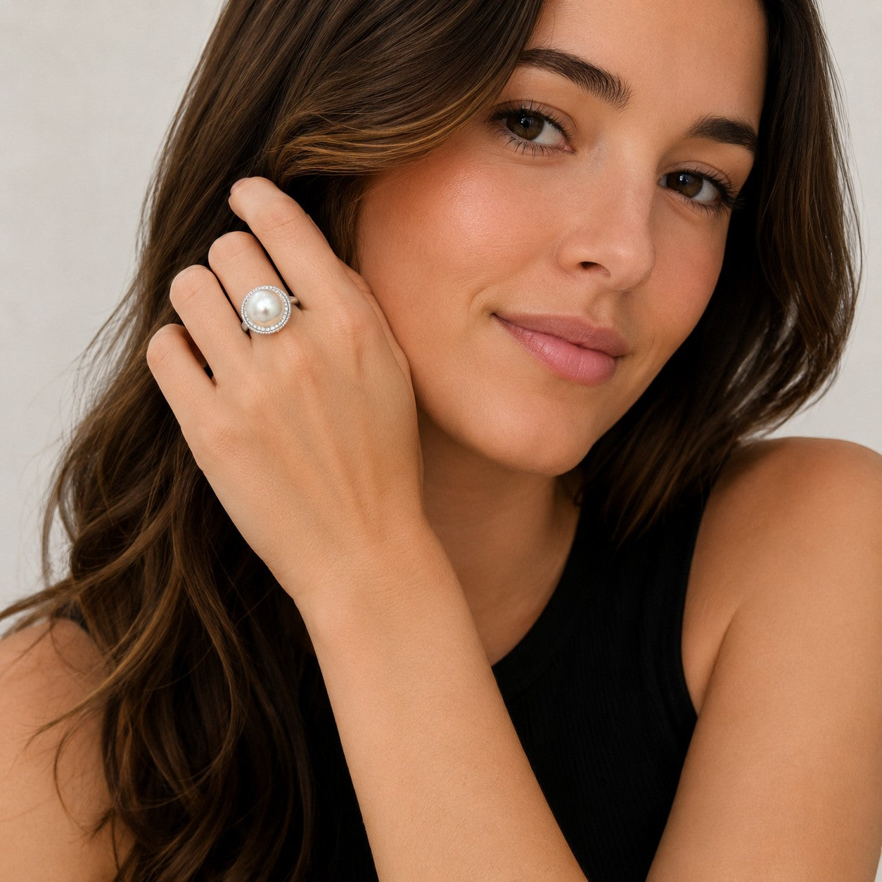 14K White Gold Mabe Pearl & Diamond Ring-Bijoux Village Fine Jewellers