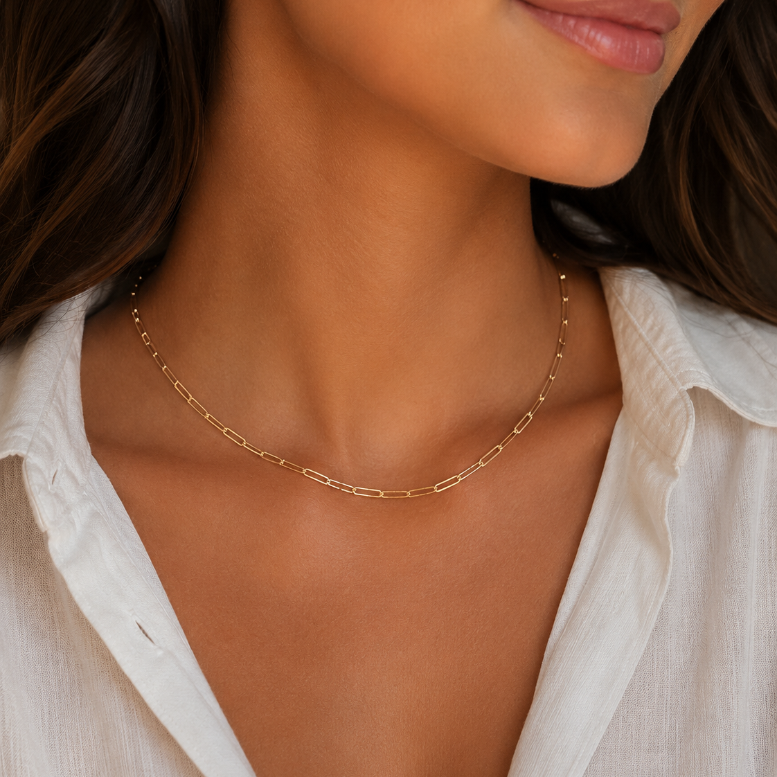Italian Paperclip Chain Necklace in 10K Yellow Gold - 16 inches-10 Karat-Bijoux Village Fine Jewellers
