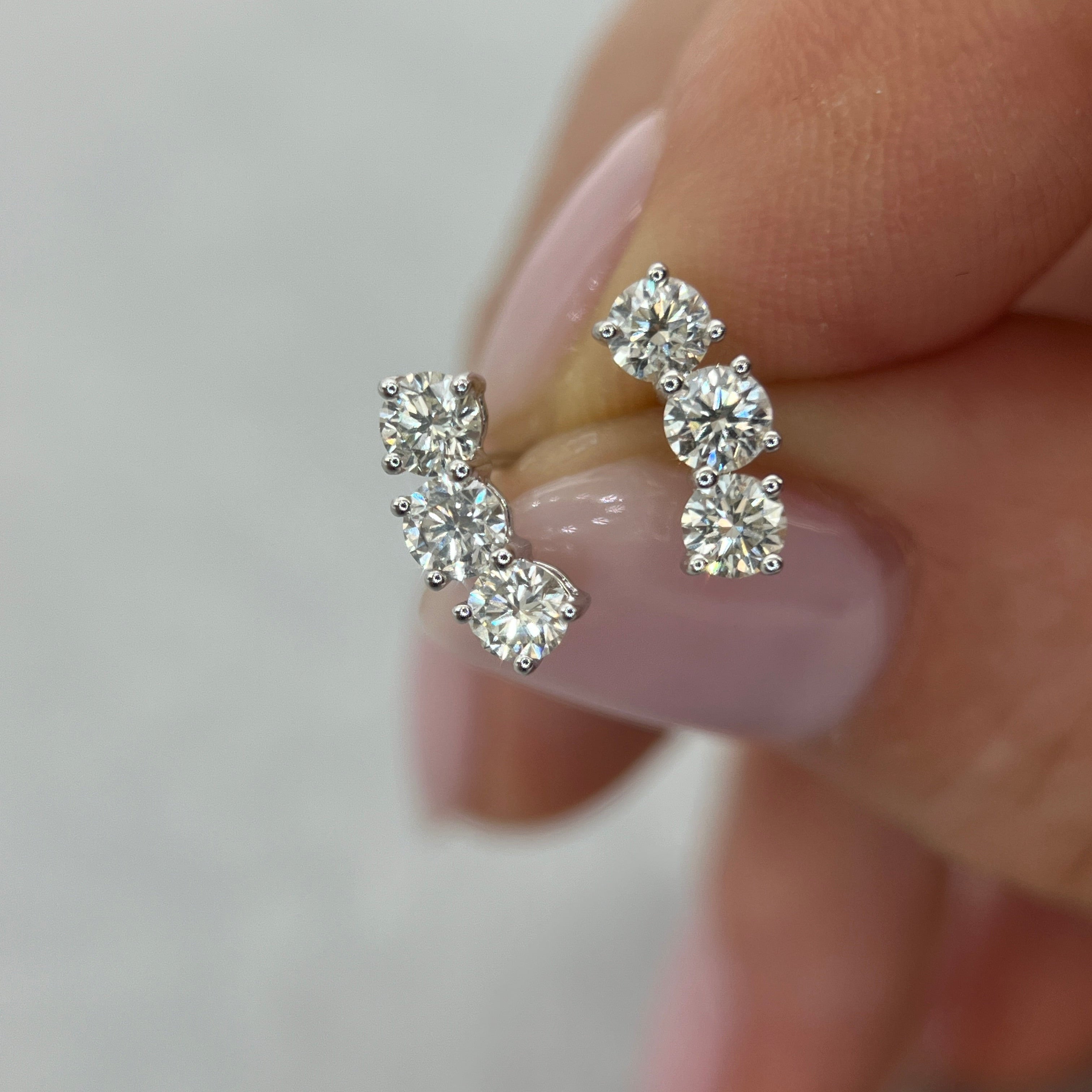 Three-Stone Diamond Curve Studs – 18K Gold, 0.95 CT-Bijoux Village Fine Jewellers