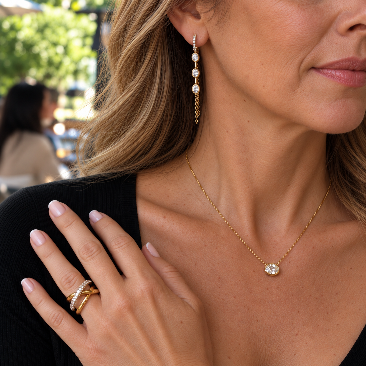 Oval Diamond Bezel Drop Chain Earrings-Bijoux Village Fine Jewellers