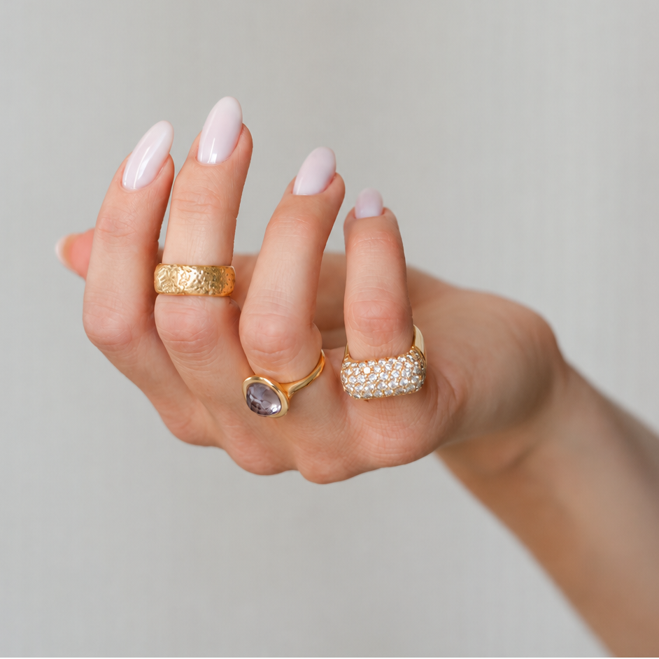18K Rose Gold Checkerboard-Cut Amethyst Dome Ring-Bijoux Village Fine Jewellers