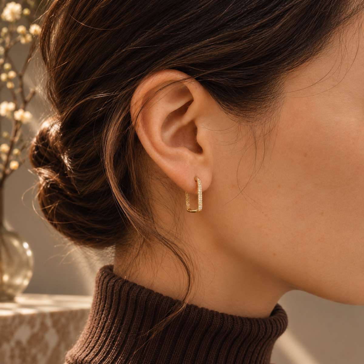 18K Yellow Gold Paperclip Diamond Huggie Hoop Earrings-Bijoux Village Fine Jewellers