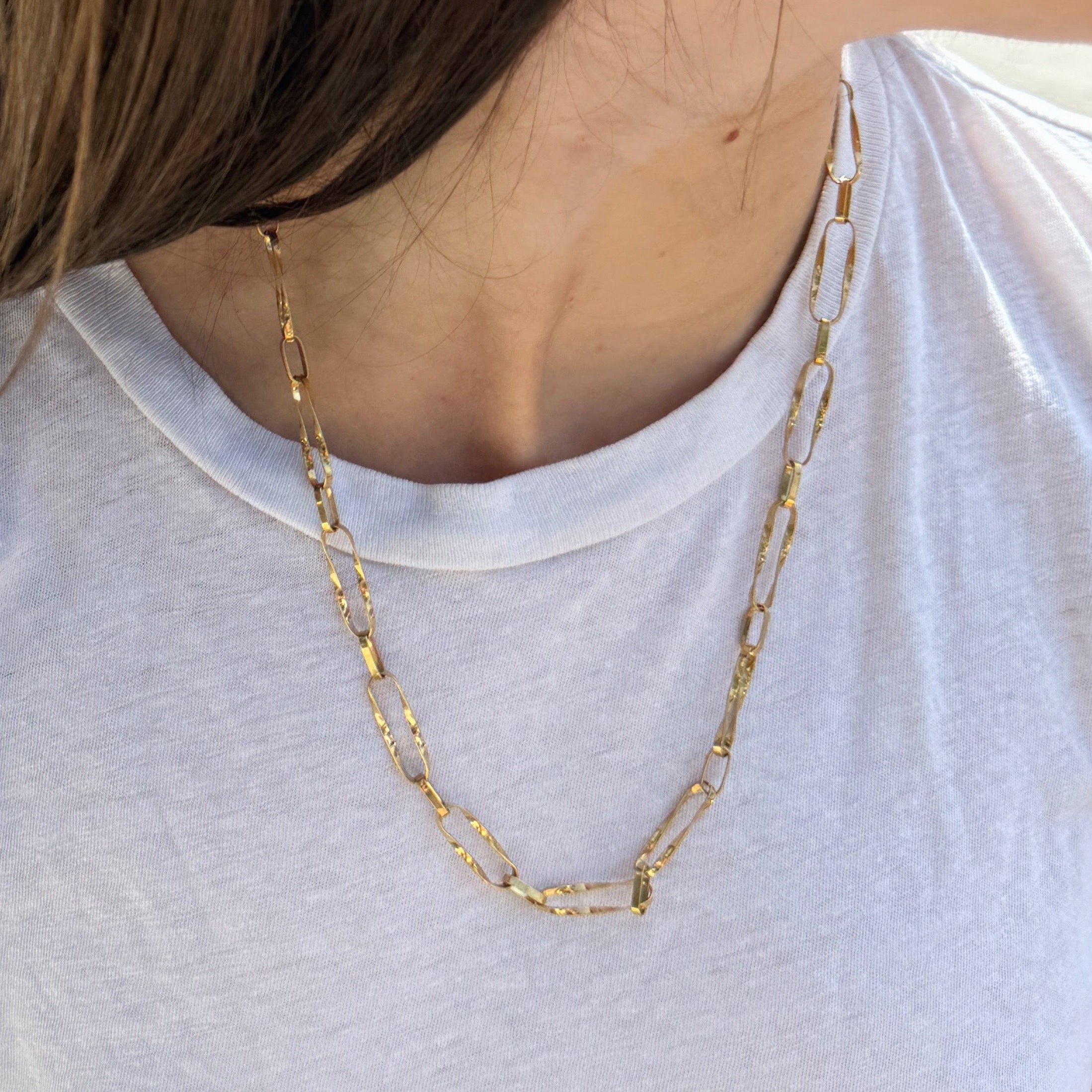 Hammered Paperclip Chain Necklace-Bijoux Village Fine Jewellers