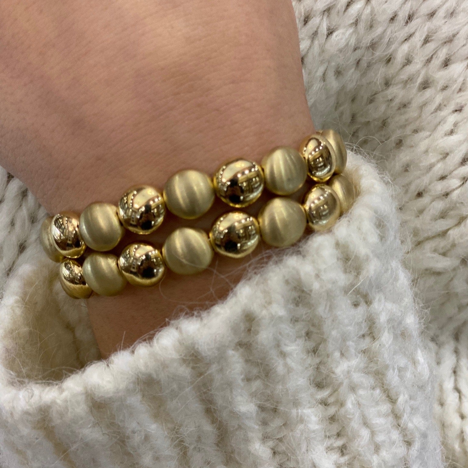 Yellow Gold Flat Bead Stretch Bracelet-18 Karat-Bijoux Village Fine Jewellers