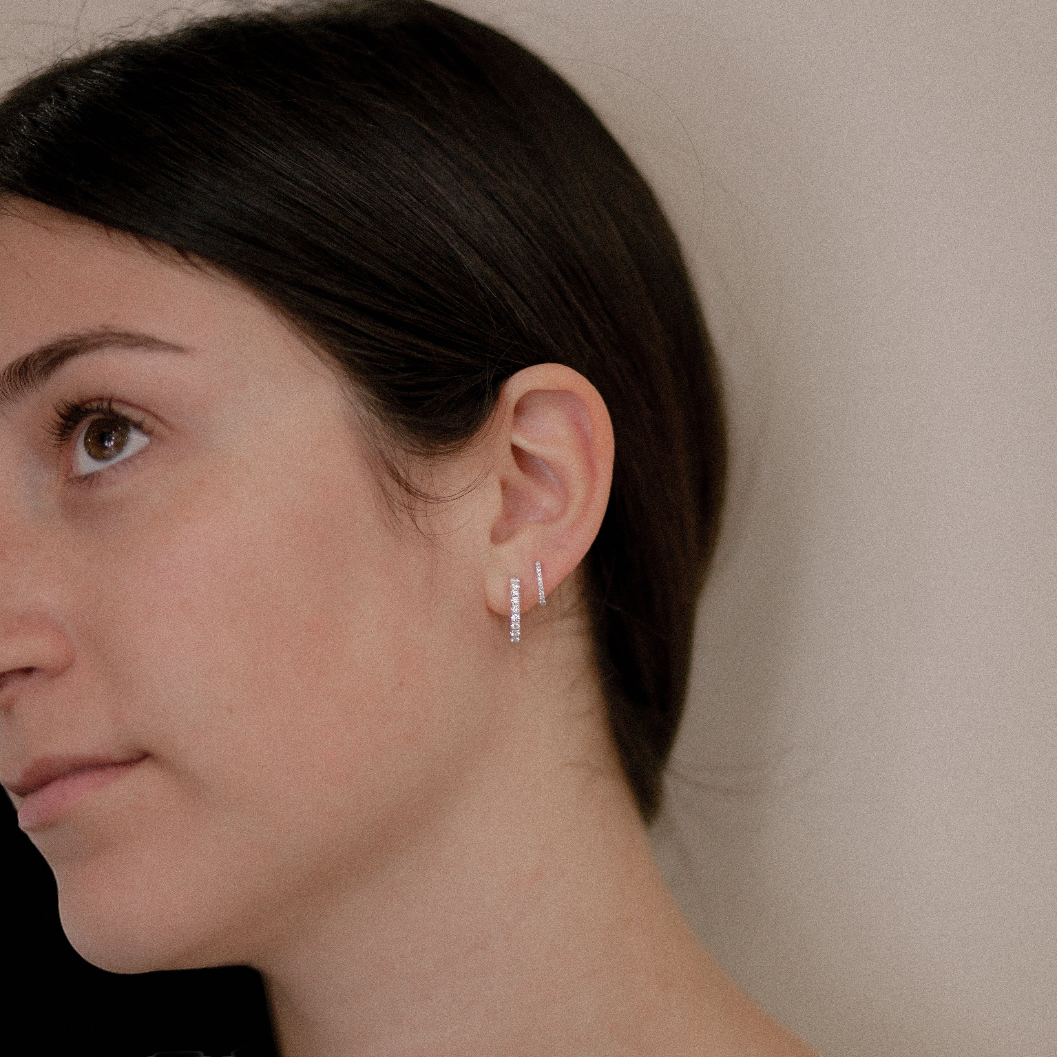 Diamond Huggie Hoop Earrings - 10 mm-White Gold-Bijoux Village Fine Jewellers