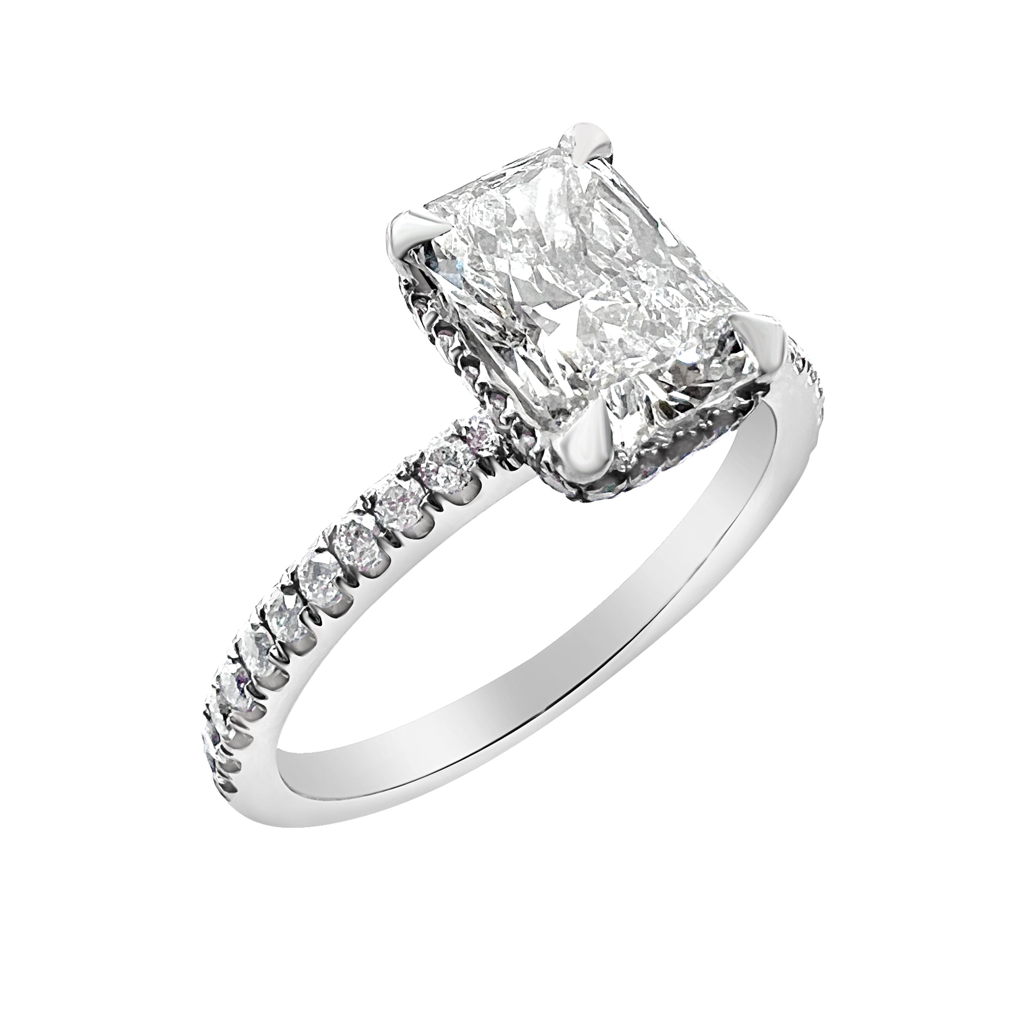 Custom Radiant Cut Diamond Ring with Diamond Band-Bijoux Village Fine Jewellers