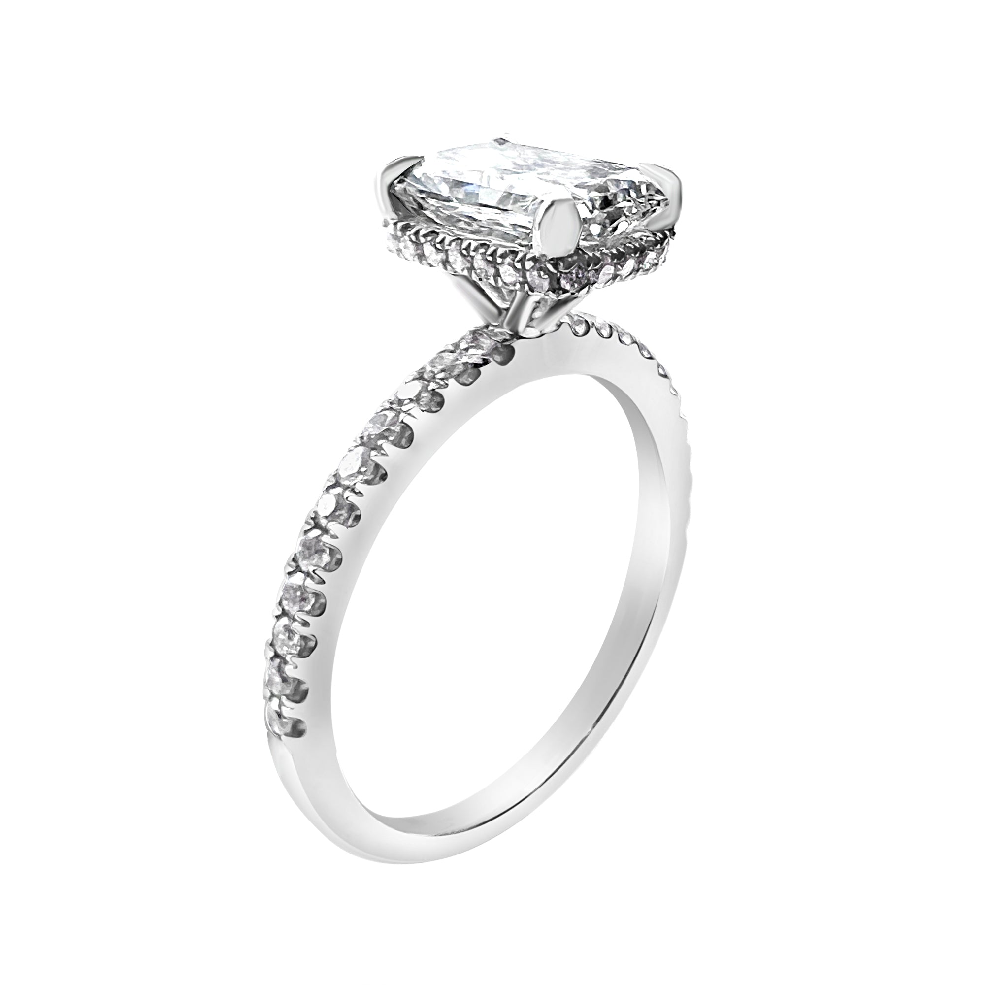 Custom Radiant Cut Diamond Ring with Diamond Band-Bijoux Village Fine Jewellers